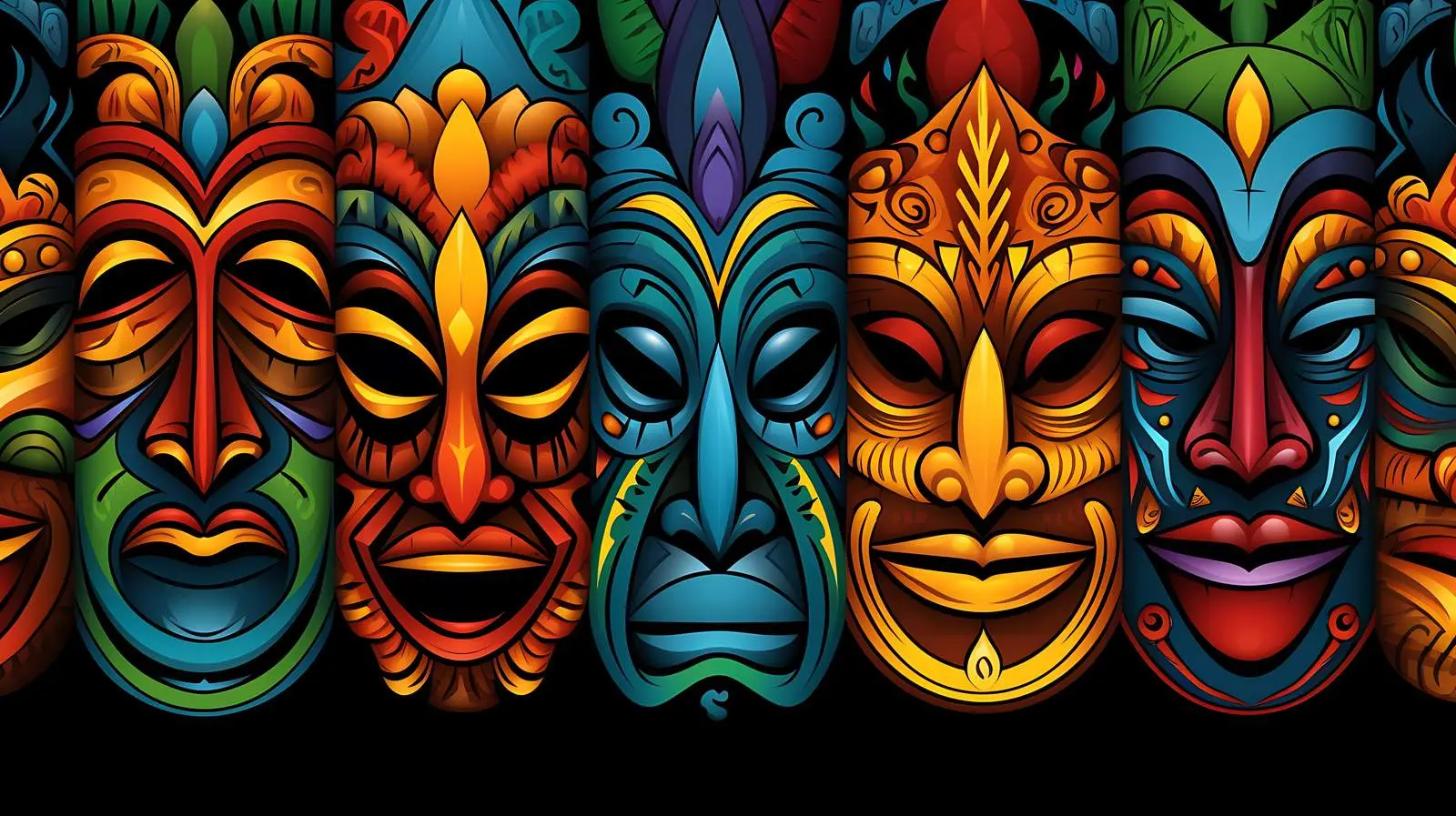 Ethnic Mask Pattern on Black Background — free download from Dotvec