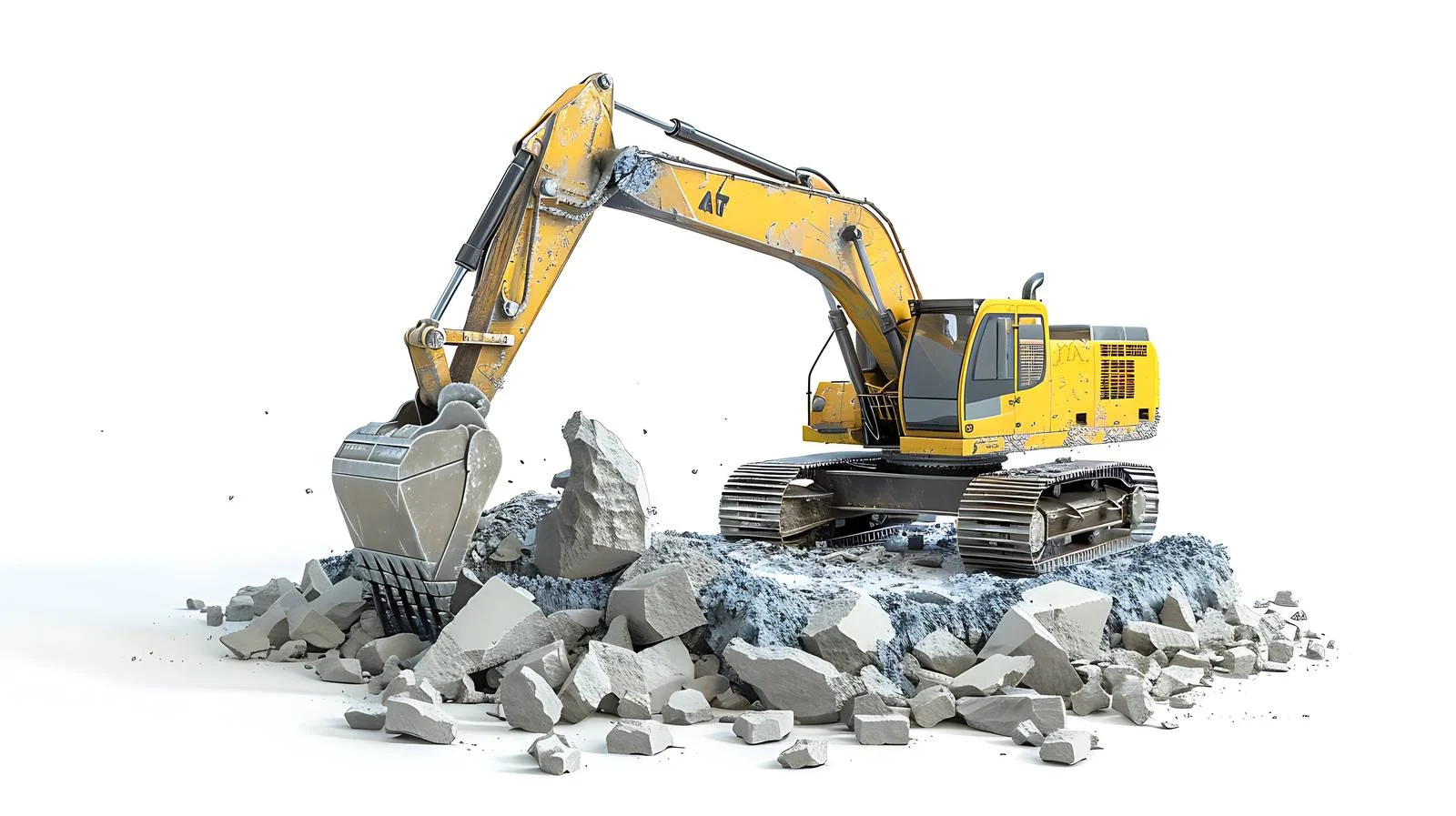 Excavator Breaking Concrete with Hydraulic Hammer — free download from Dotvec