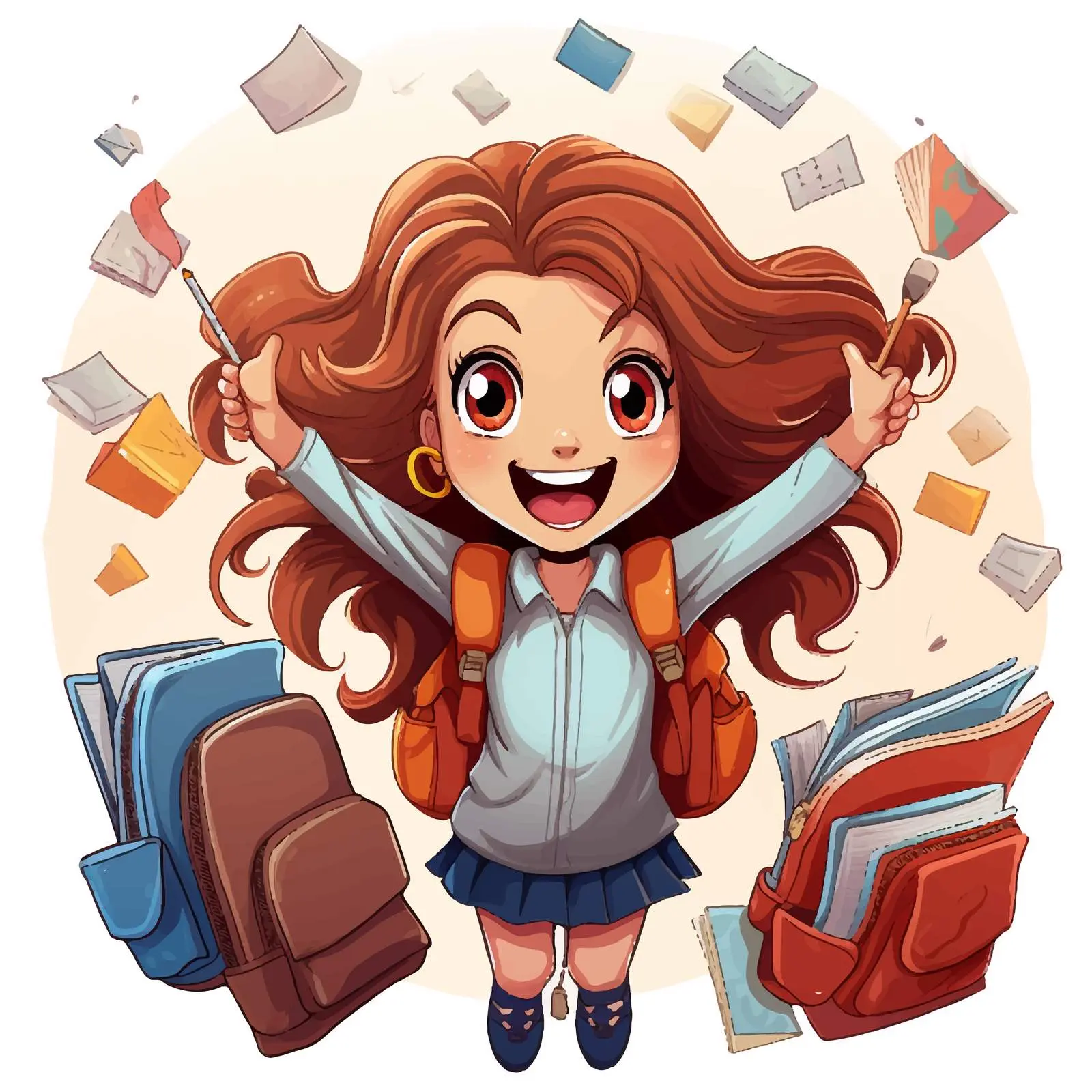 Happy Girl with School Supplies Vector Illustration — free download from Dotvec