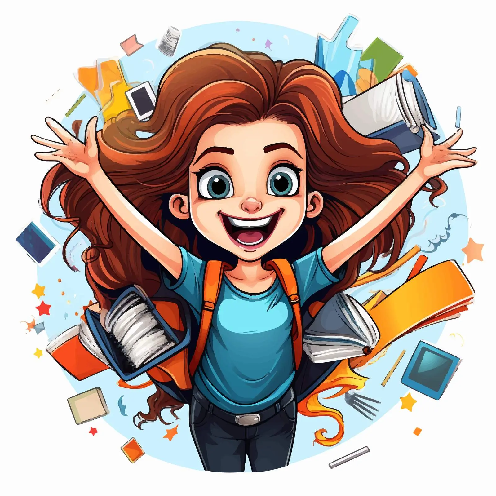 Excited Girl with School Supplies Vector — free download from Dotvec