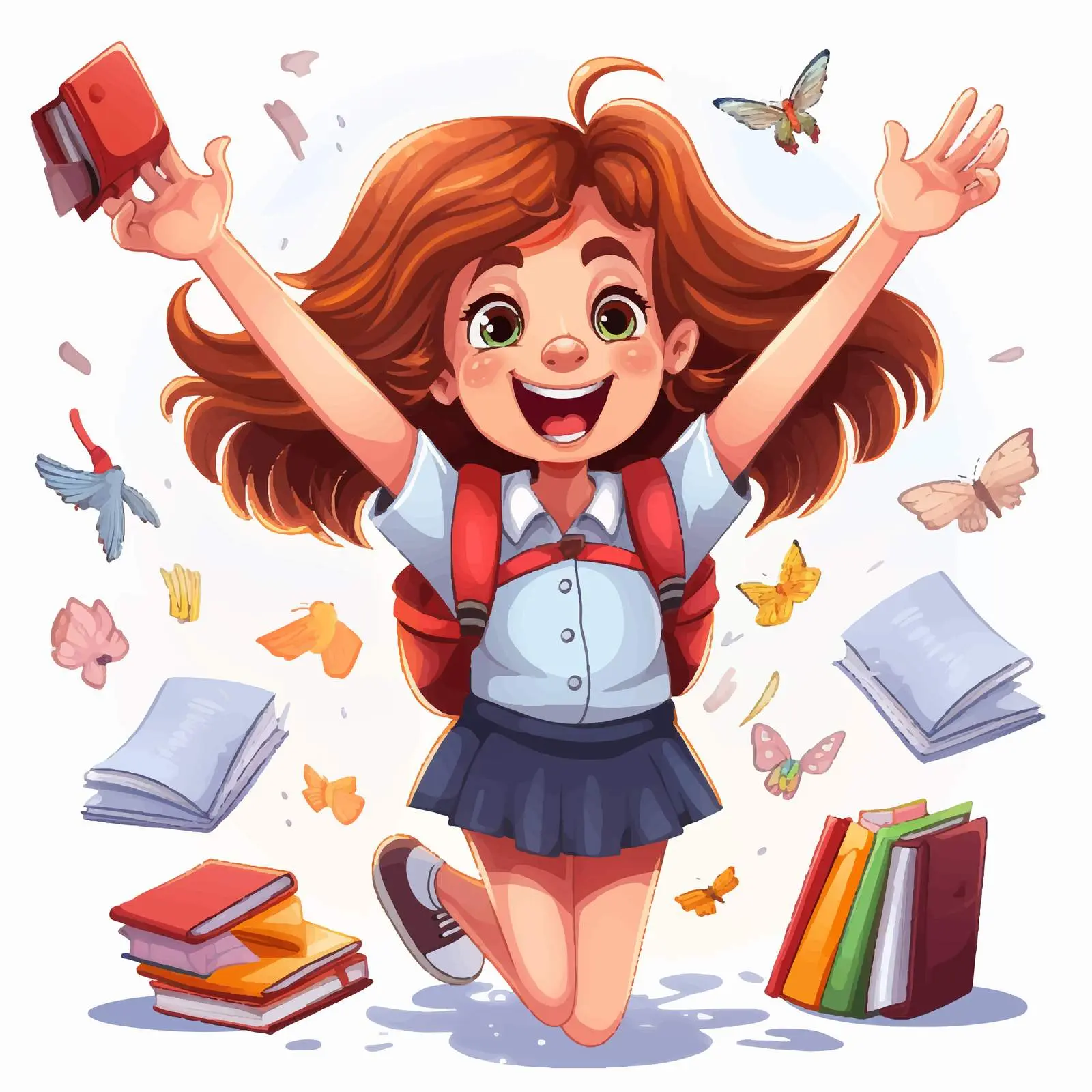 Excited Girl with School Supplies Vector Art — free download from Dotvec