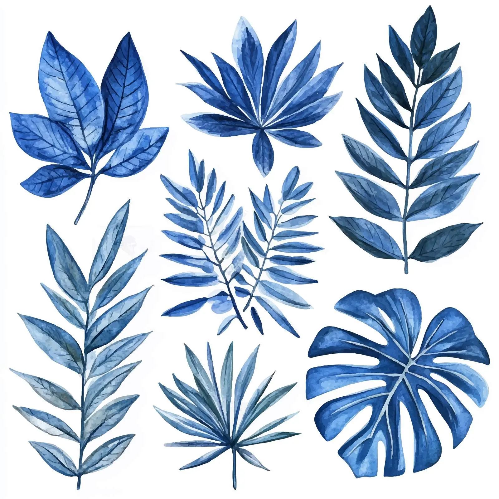 Watercolor Indigo Exotic Leaves Vector Set — free download from Dotvec