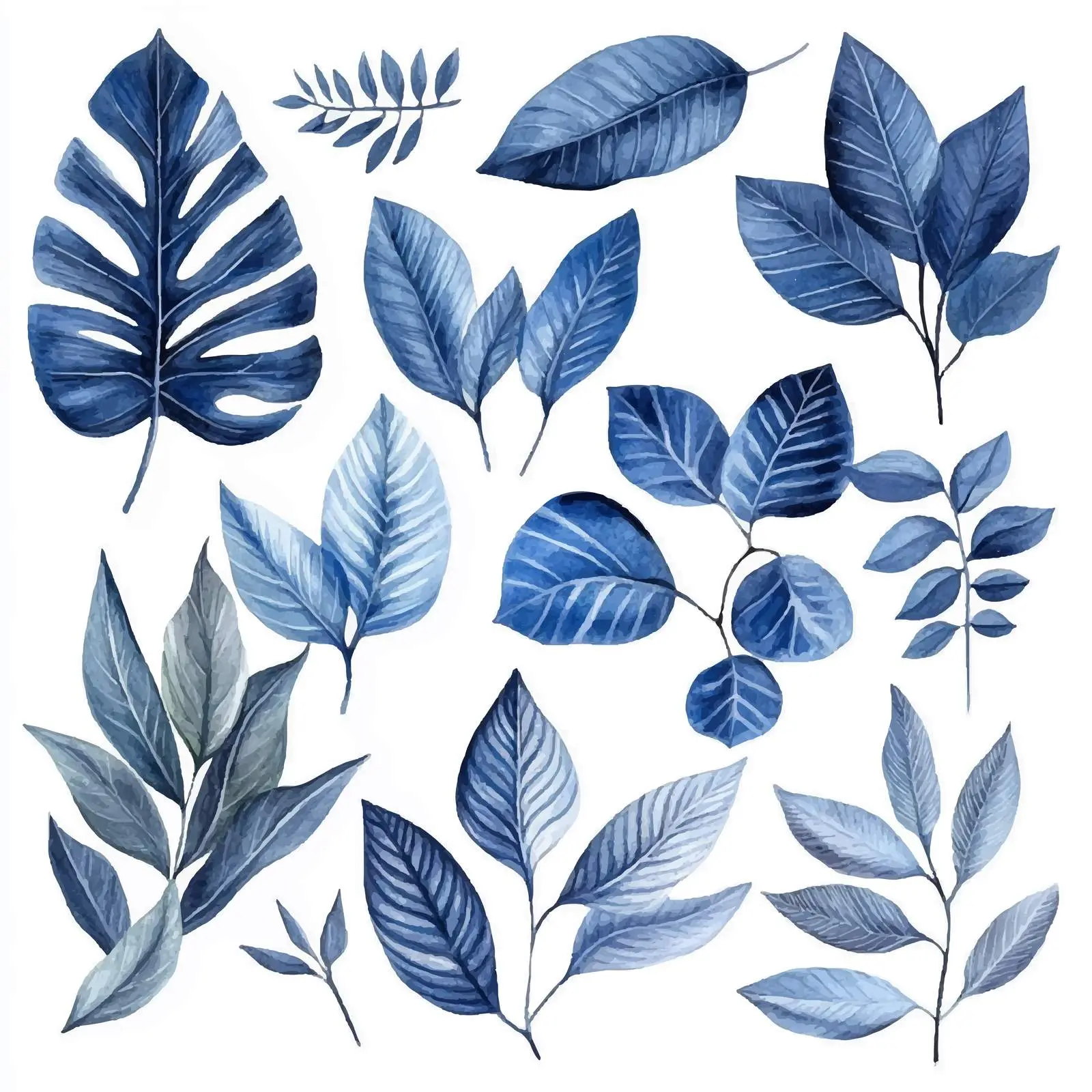 Exotic Indigo Leaves Watercolor Vector Set – free vector set image from Dotvec