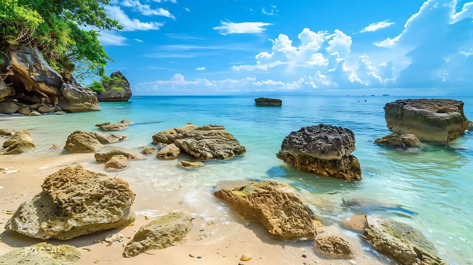 Exotic Rocks on Phuket Beach with Blue Sea – free icon image from Dotvec