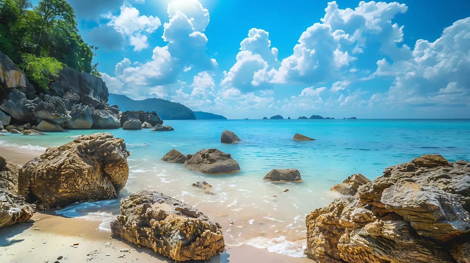 Exotic Rocks on Phuket Beach with Blue Sea – free beach image from Dotvec