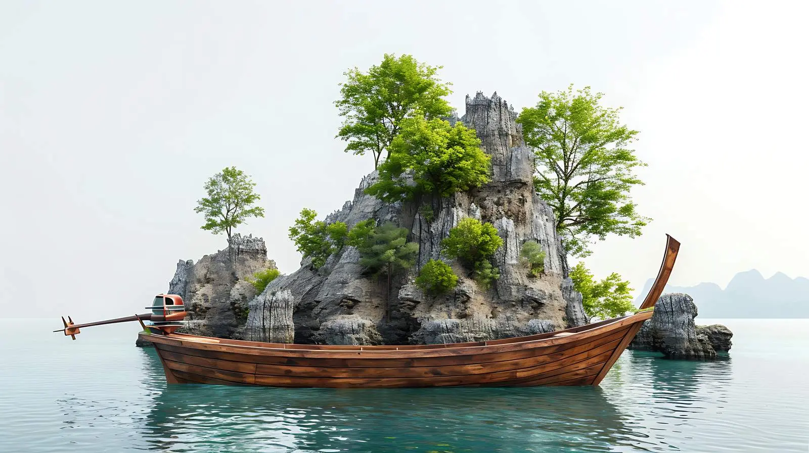 Exotic Wooden Boat Near Tropical Islands and Rocks – free scenery image from Dotvec