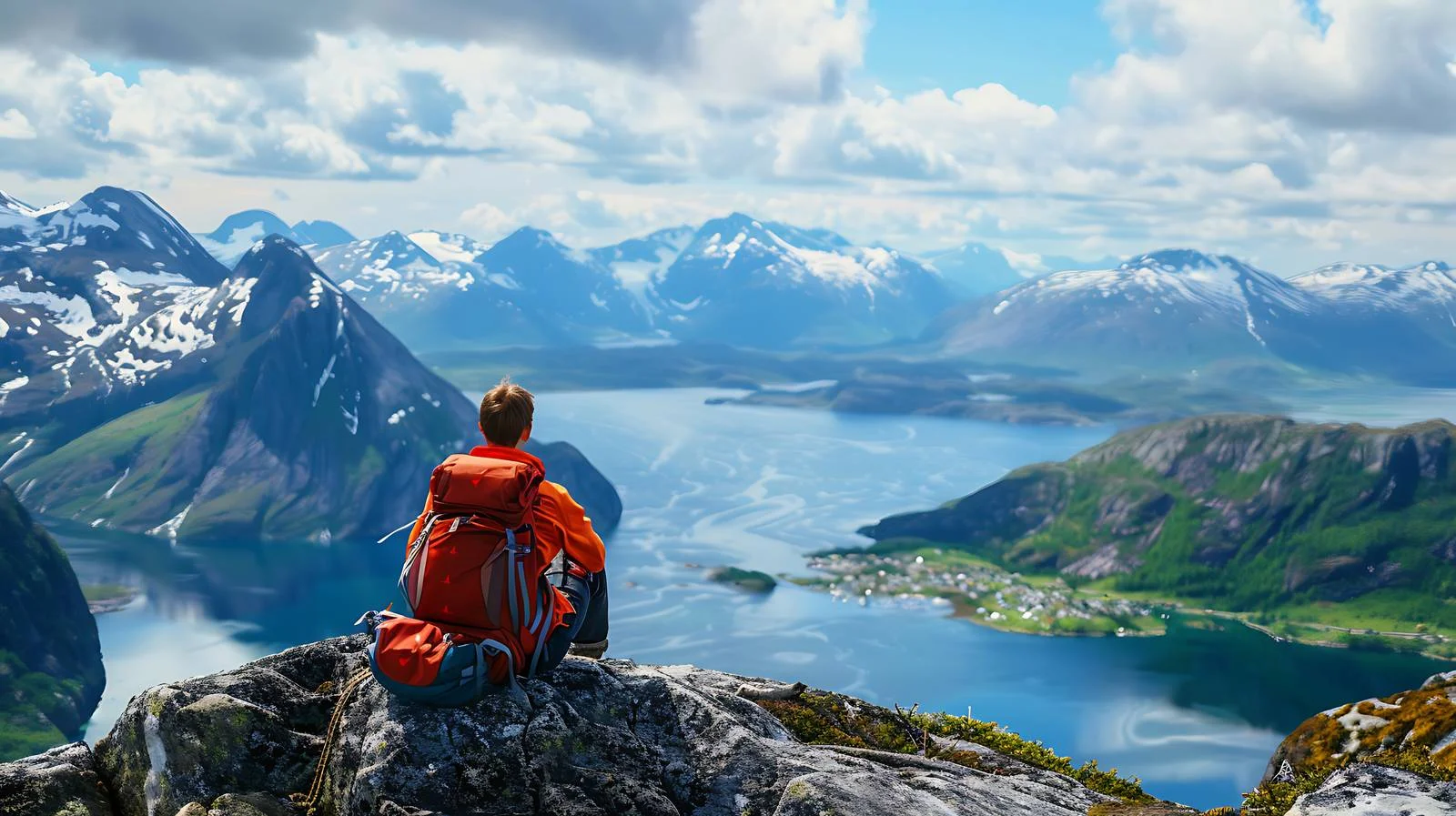 Discoverer Contemplating Scenery atop Matind Peak – free admiring image from Dotvec