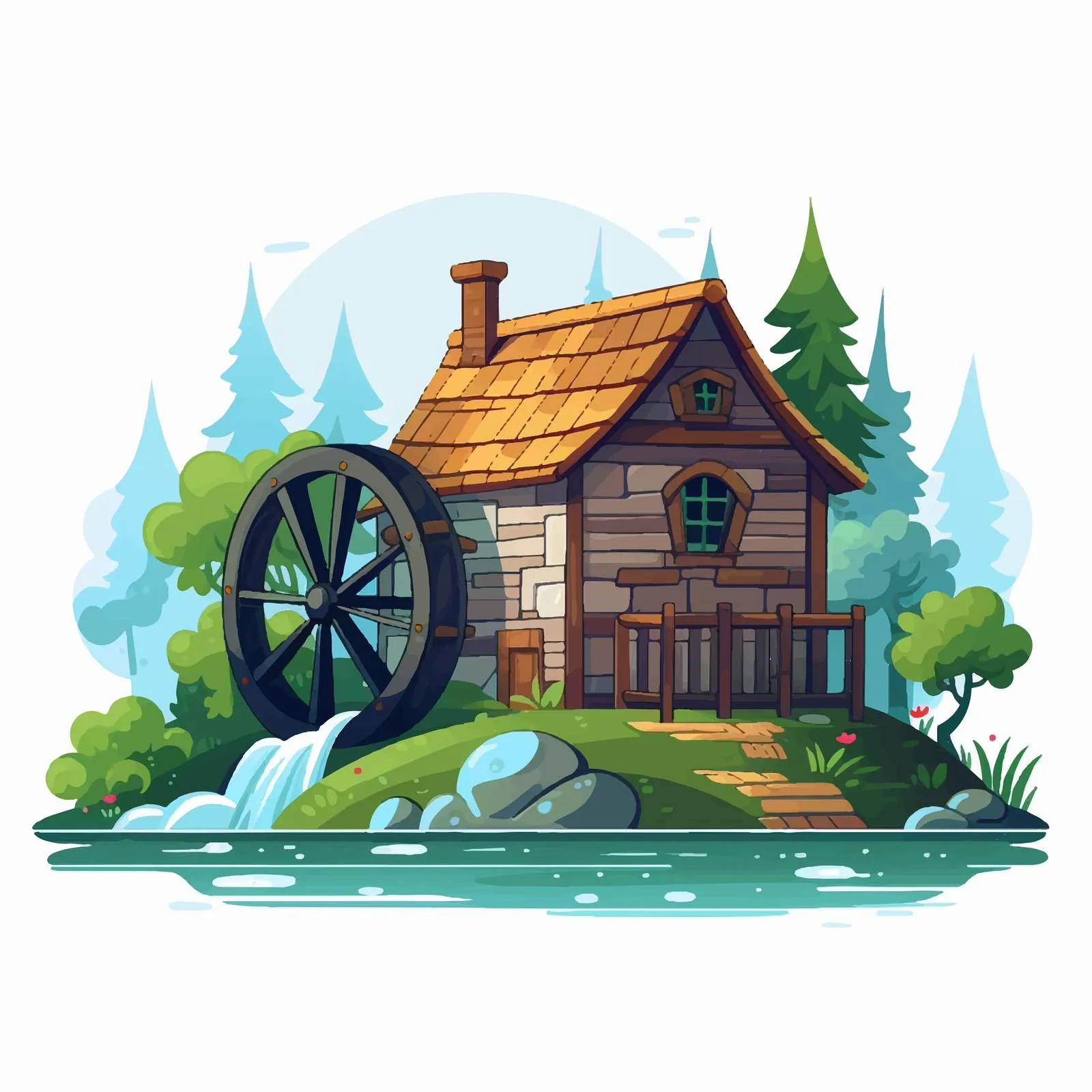 Isolated Watermill with Water Wheel — free download from Dotvec