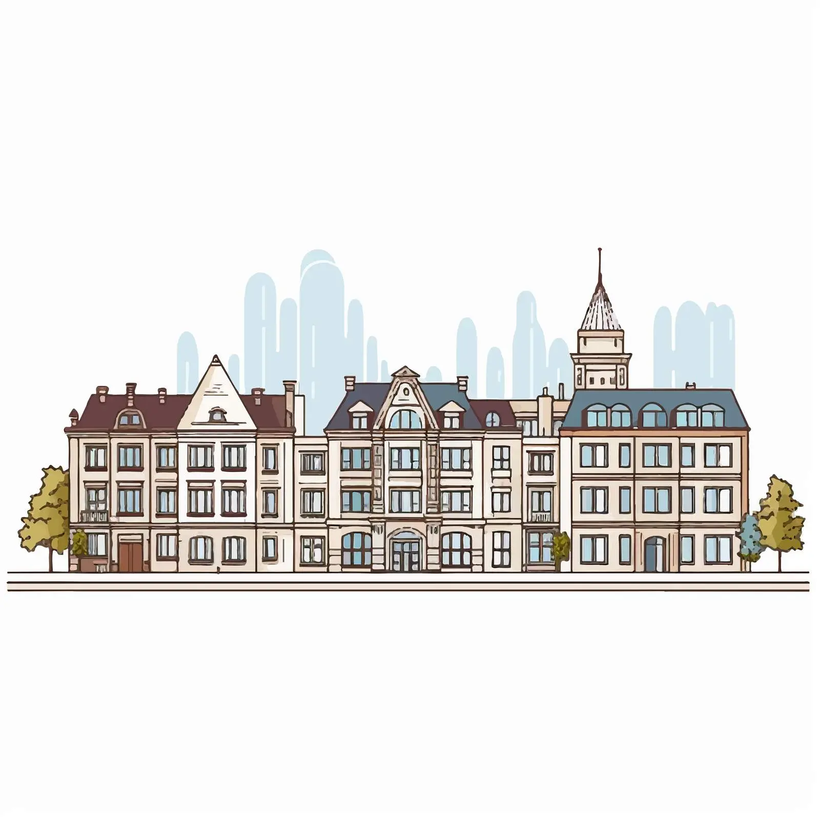 Elegant European Residential Building Vectors — free download from Dotvec