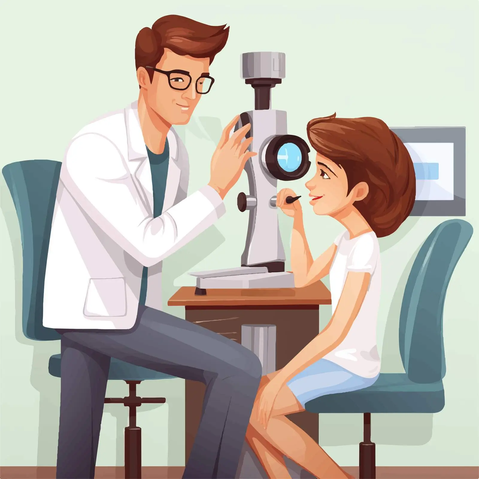 Eye Doctor and Patient Cartoon Illustration — free download from Dotvec