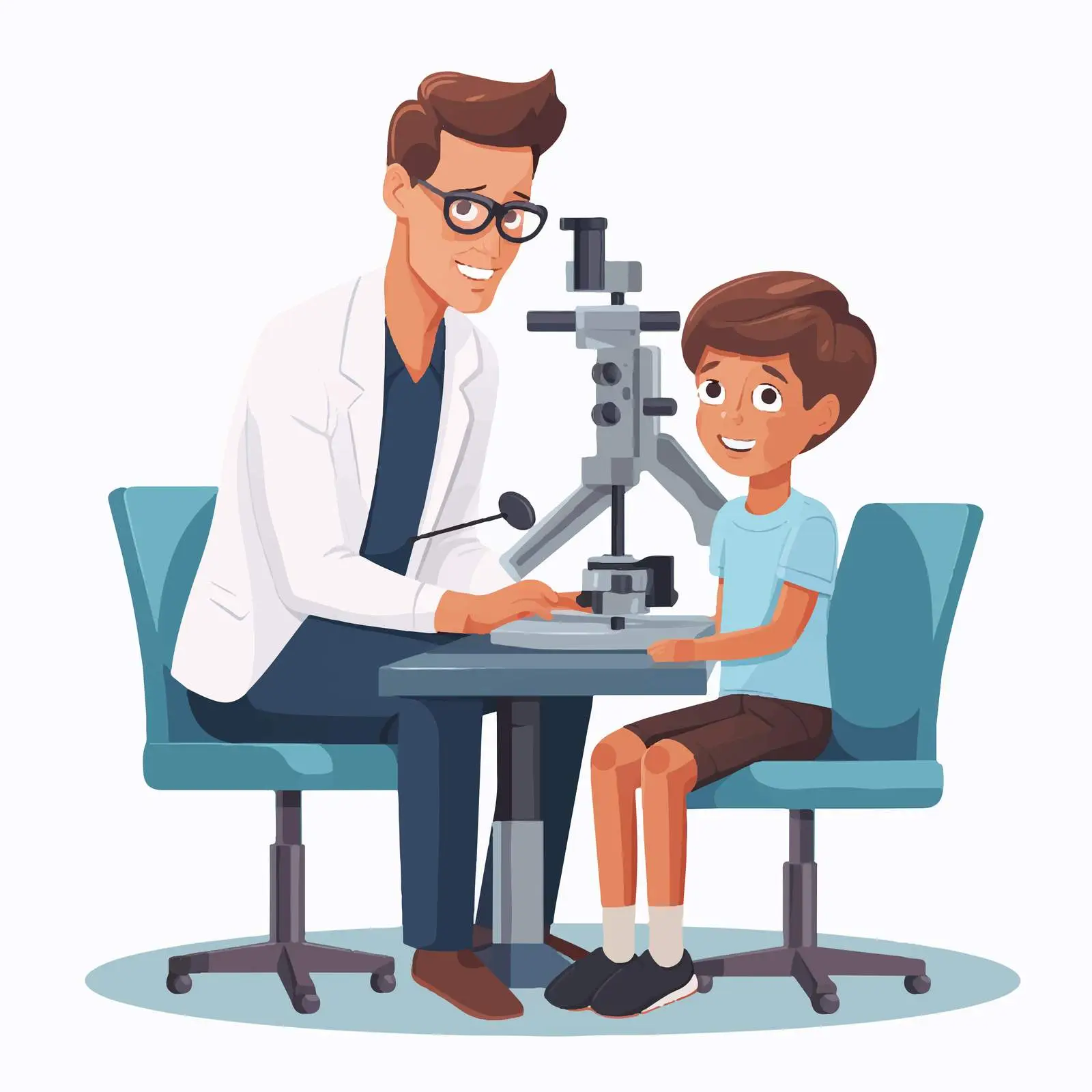 Cartoon Eye Doctor and Patient Illustration — free download from Dotvec