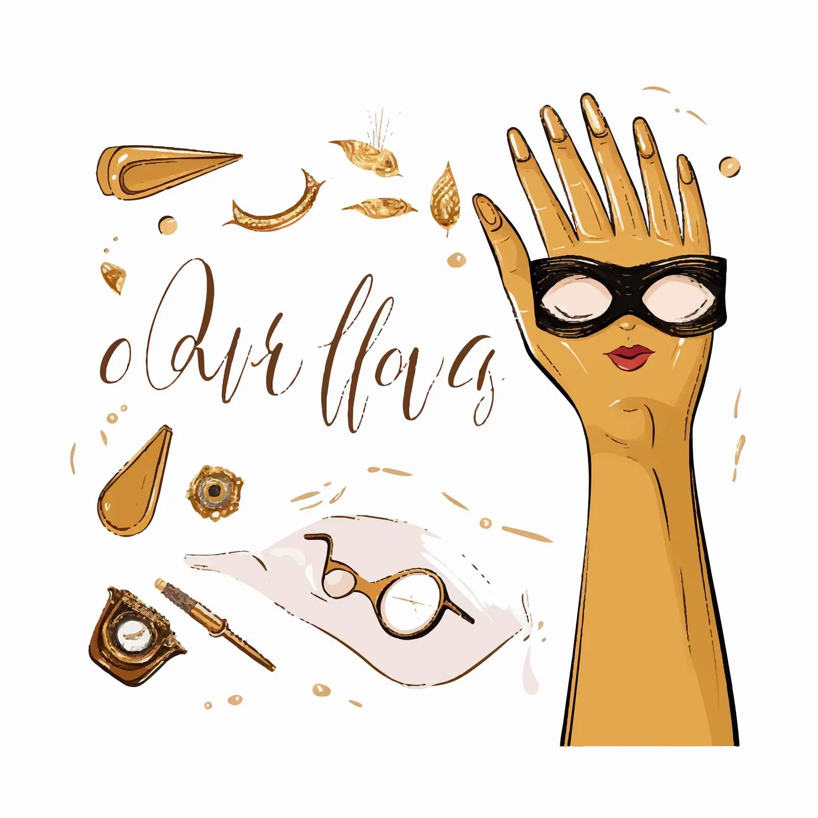 Handwritten Inscription on Gloved Hands with Eyebrows — free download from Dotvec