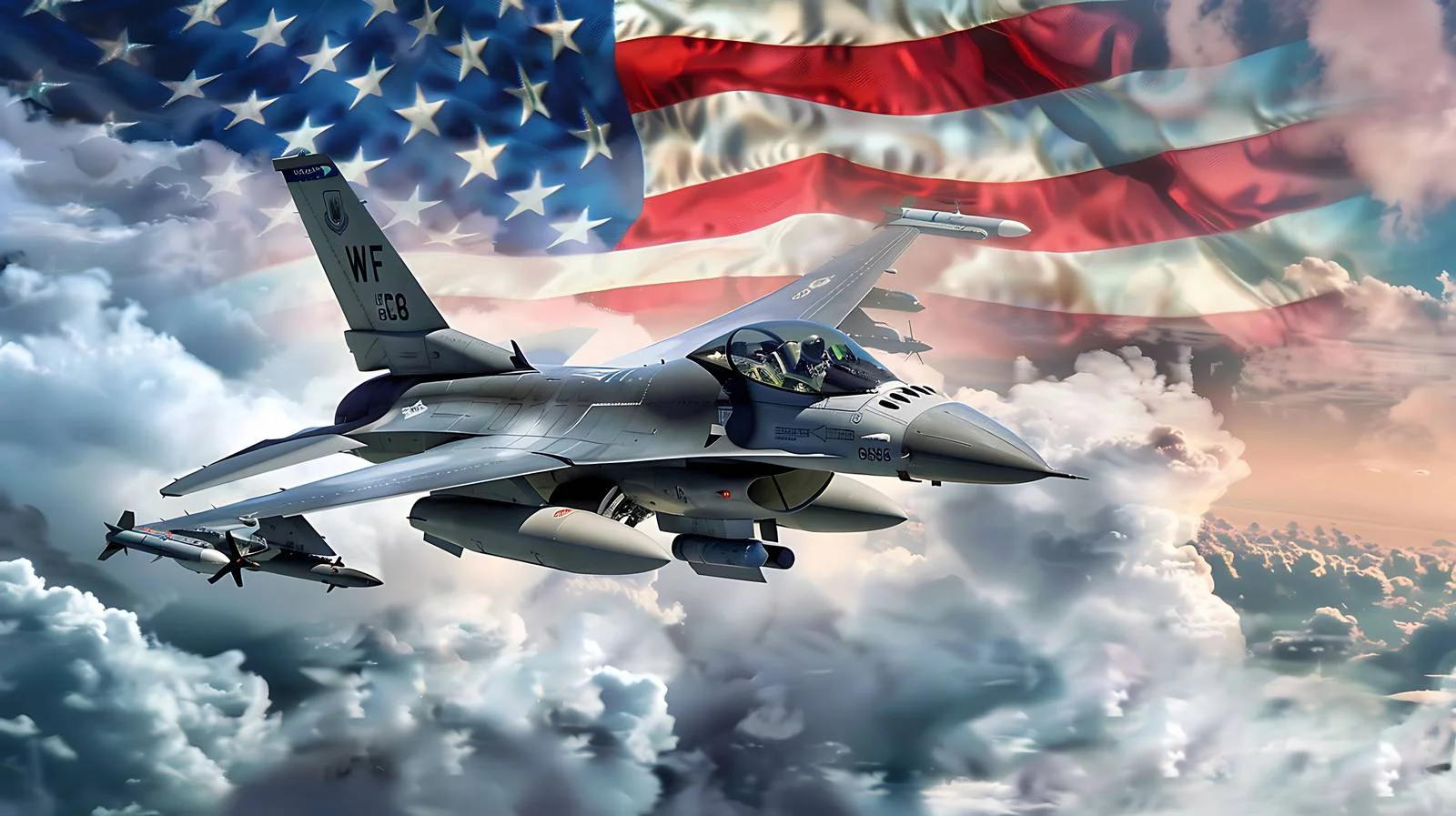 F-16 Model Jets Soar Amid Clouds — free download from Dotvec