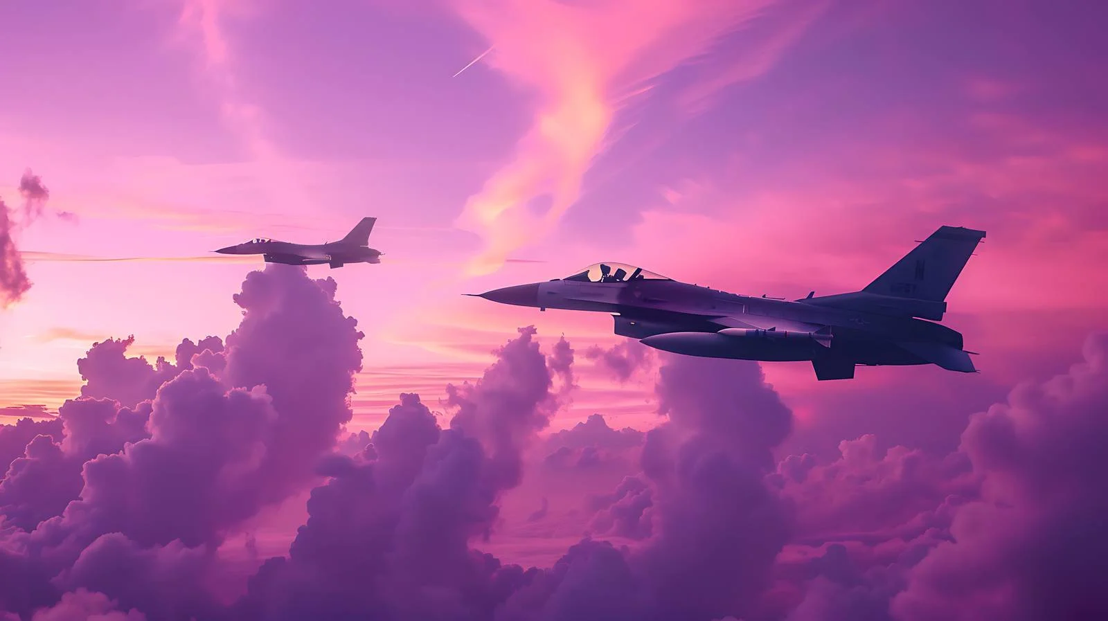 F-16 Models Flying Towards Pink Skies — free download from Dotvec