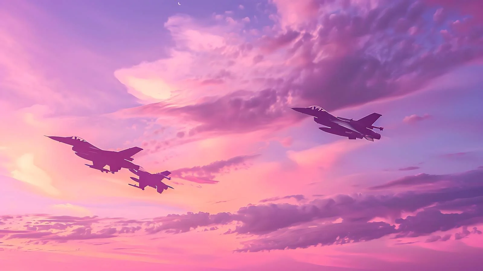 F-16 Models Flying Towards Pink Sky — free download from Dotvec
