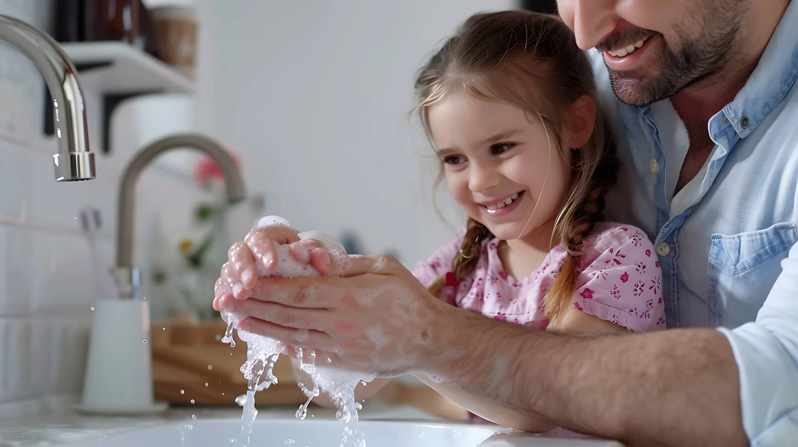 Father Helping Daughter Wash Hands — free download from Dotvec