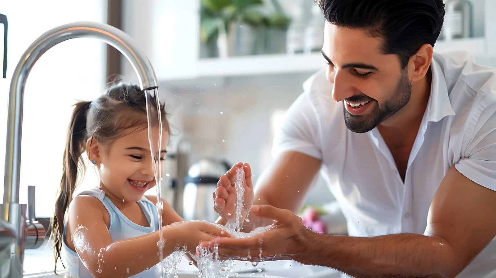 Father Helping Daughter Wash Hands — free download from Dotvec