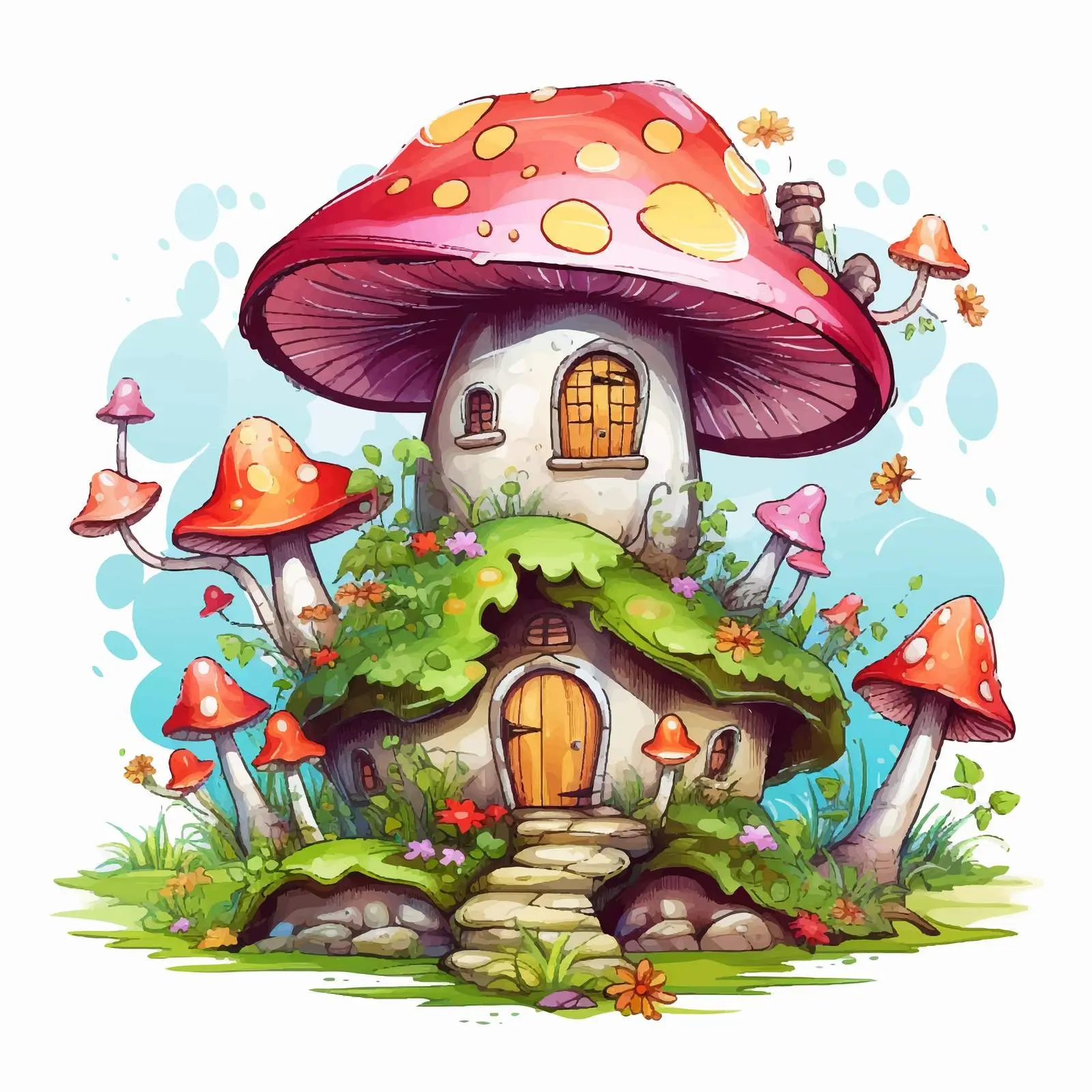Fairies Flying Around Mushroom House Illustration — free download from Dotvec