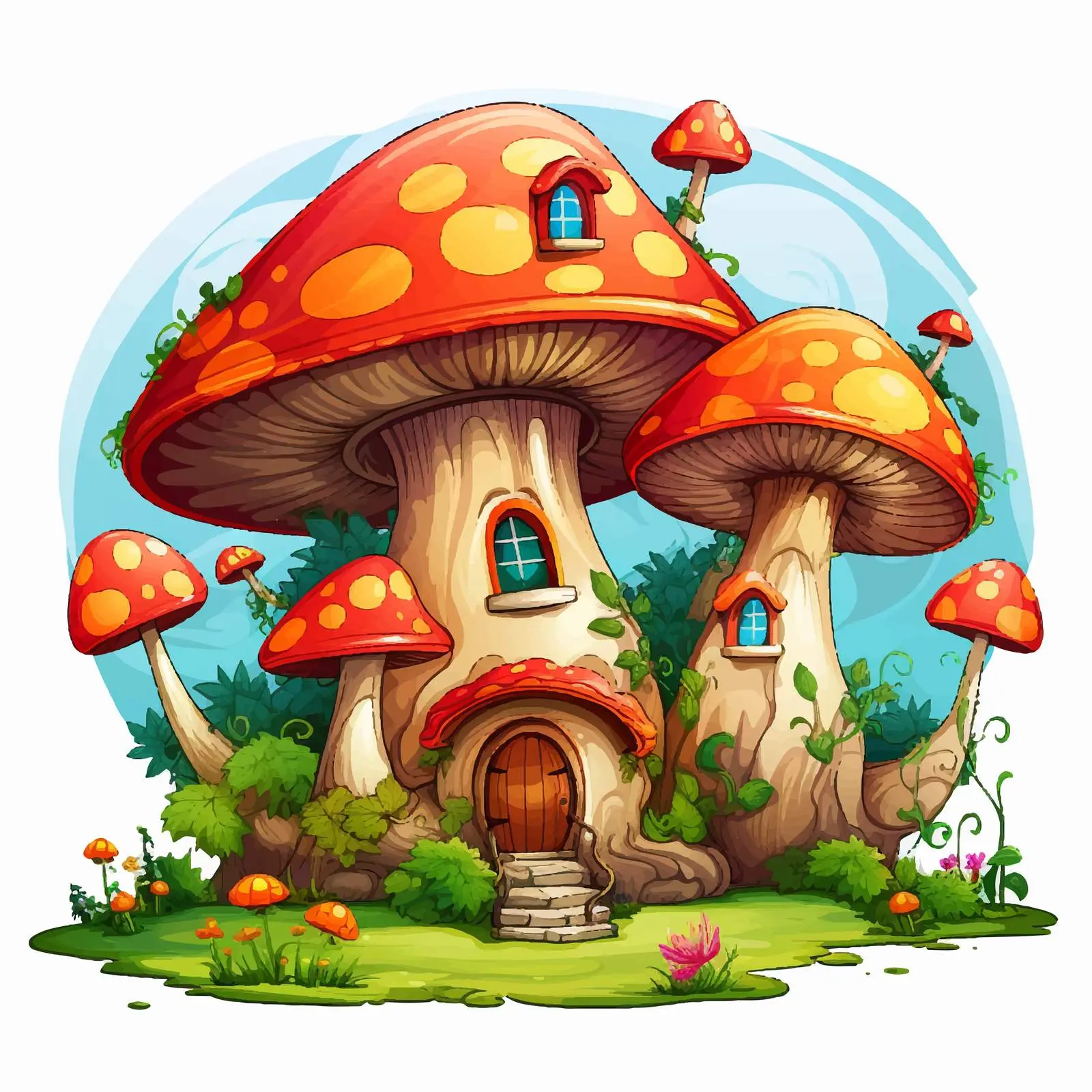 Fairies Flying Around Mushroom House Illustration — free download from Dotvec