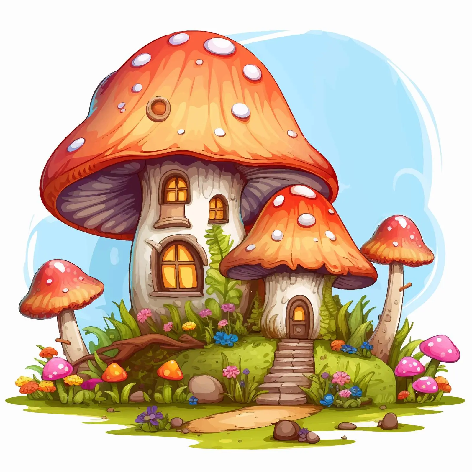 Fairies Flying Around Mushroom House Illustration — free download from Dotvec