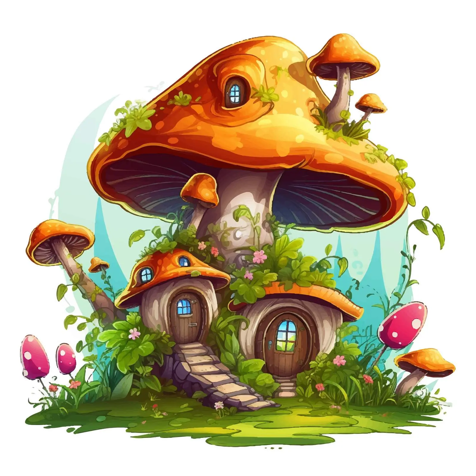 Fairies Flying Around Mushroom House Illustration — free download from Dotvec