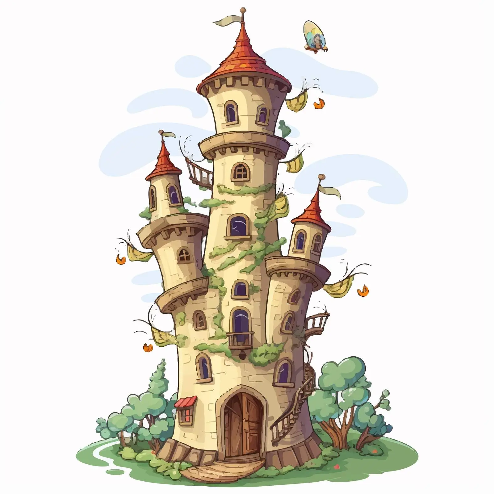 Fairies Flying Around Castle Tower Vector Art — free download from Dotvec