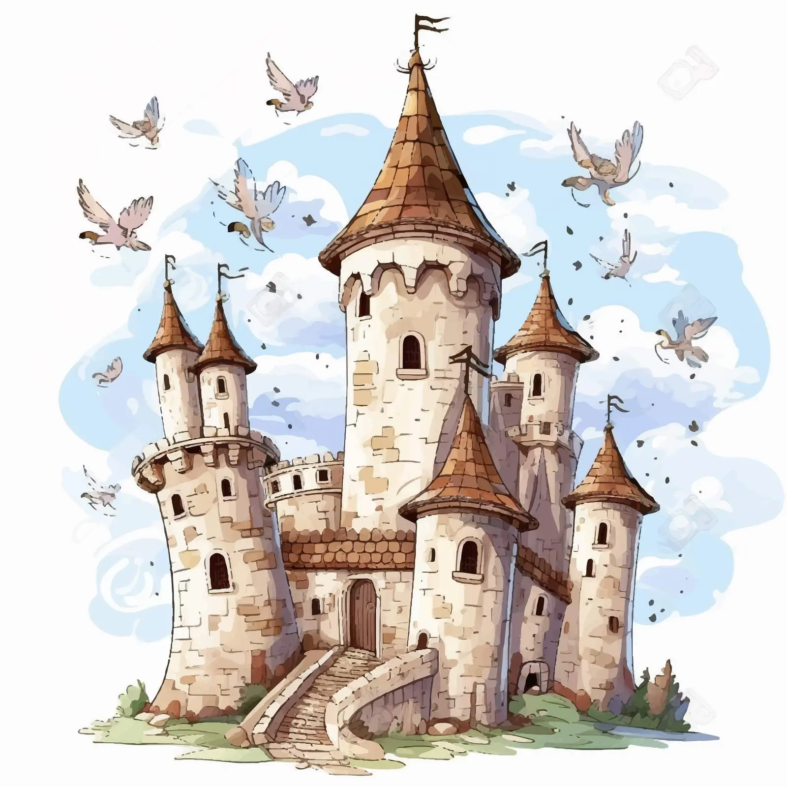 Fairies Flying Around Castle Tower Illustration — free download from Dotvec