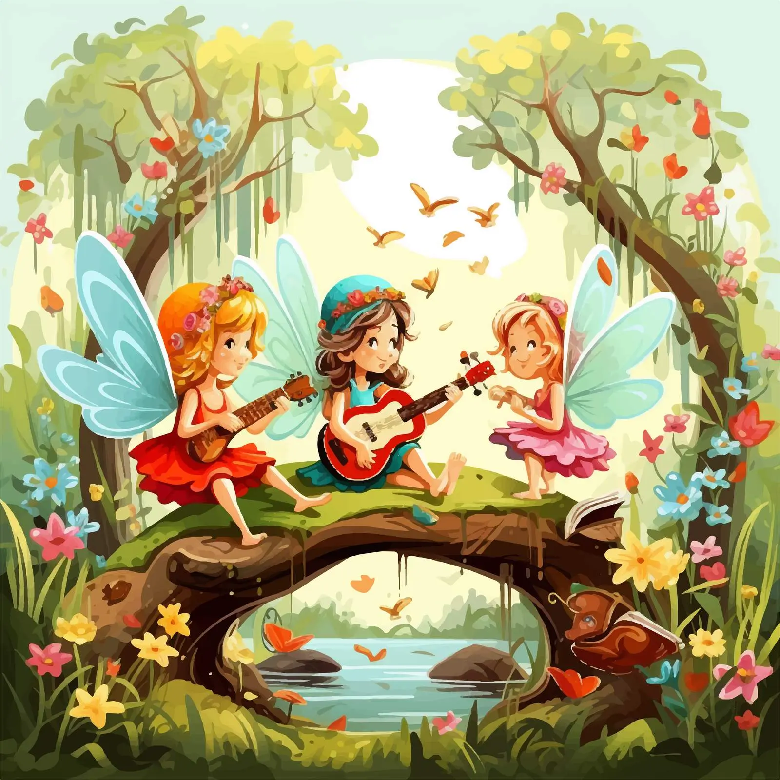 Fairies Making Music in Enchanted Forest — free download from Dotvec