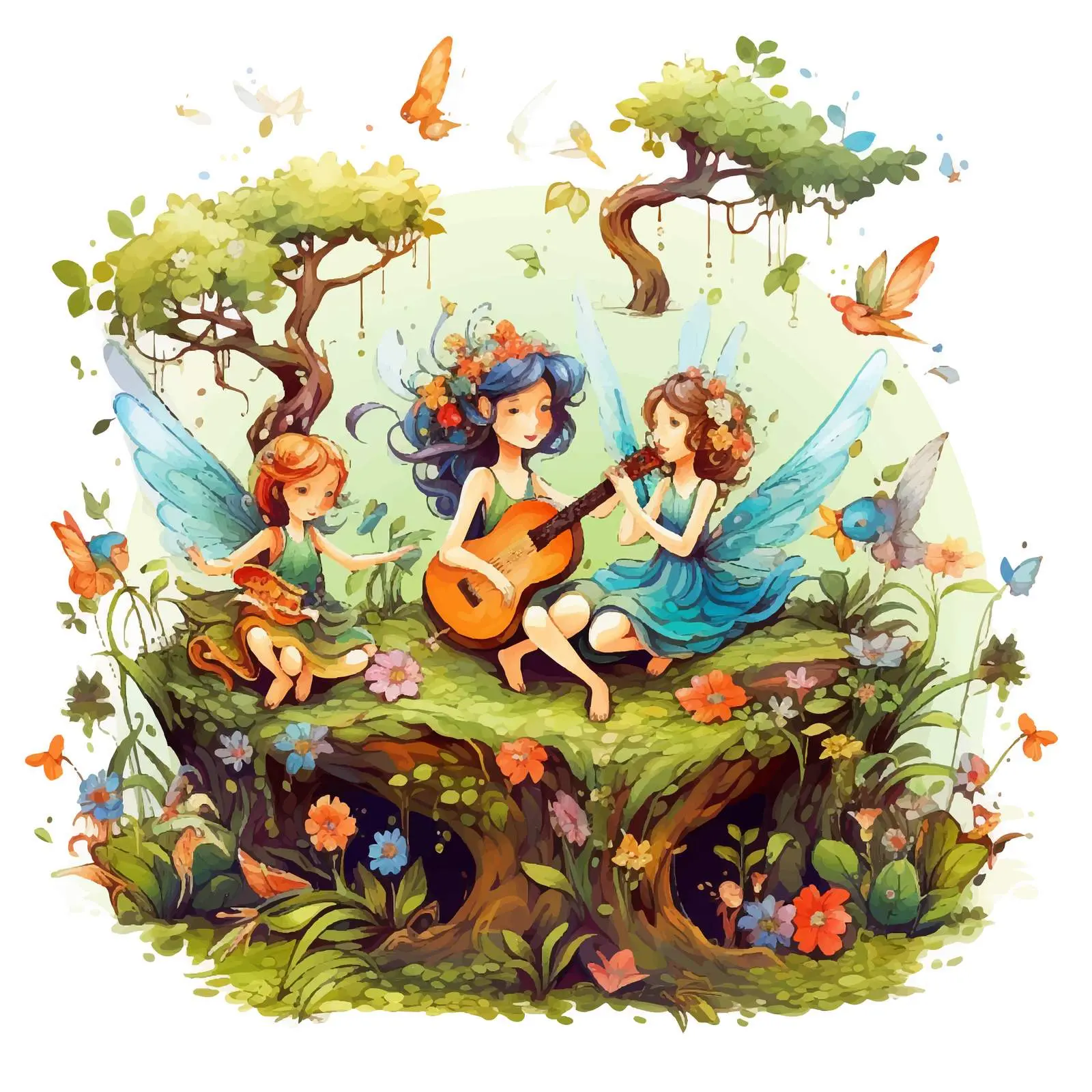 Whimsical Fairies Making Music in Enchanted Forest — free download from Dotvec