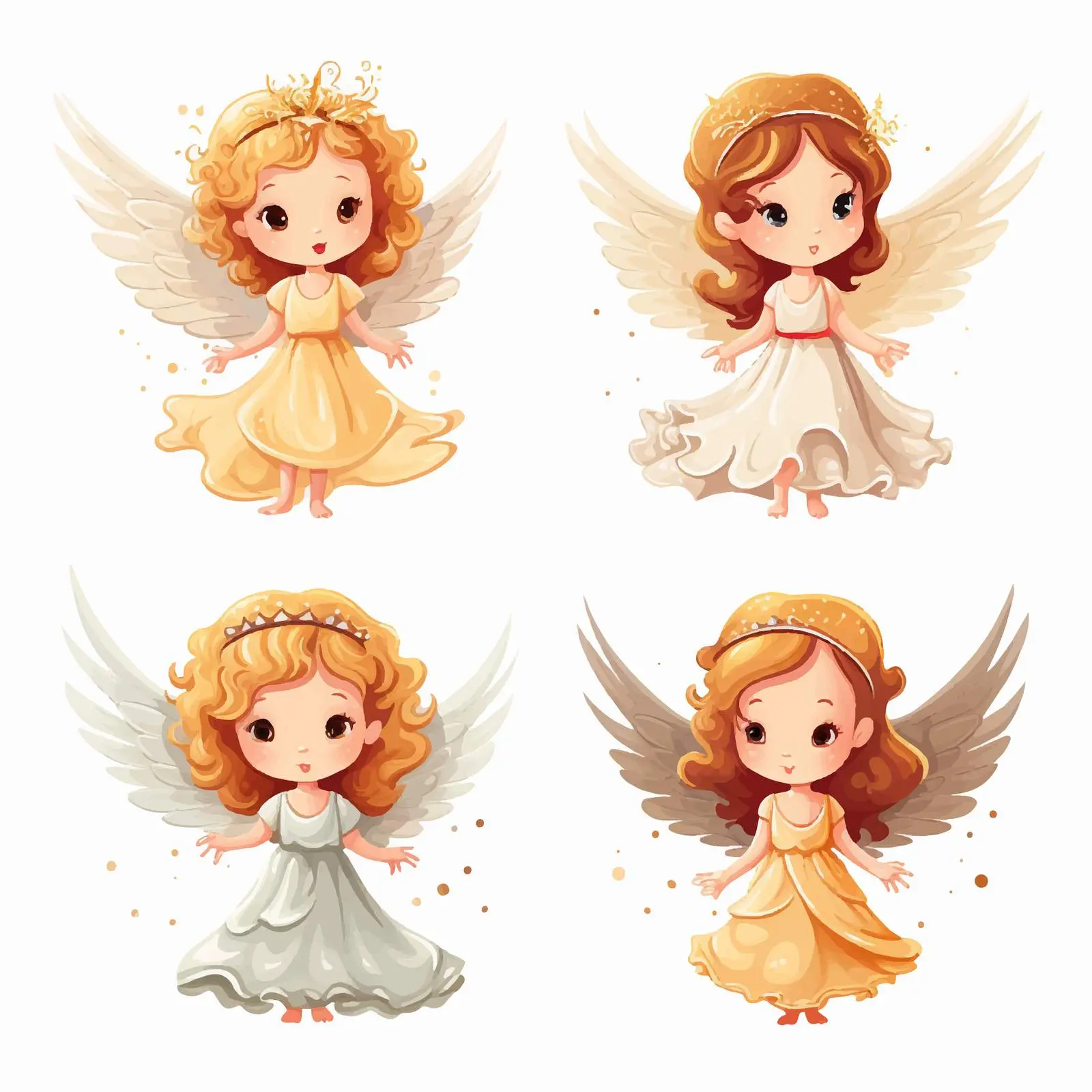 Set of Four Cartoon Fairy Angels Vectors — free download from Dotvec
