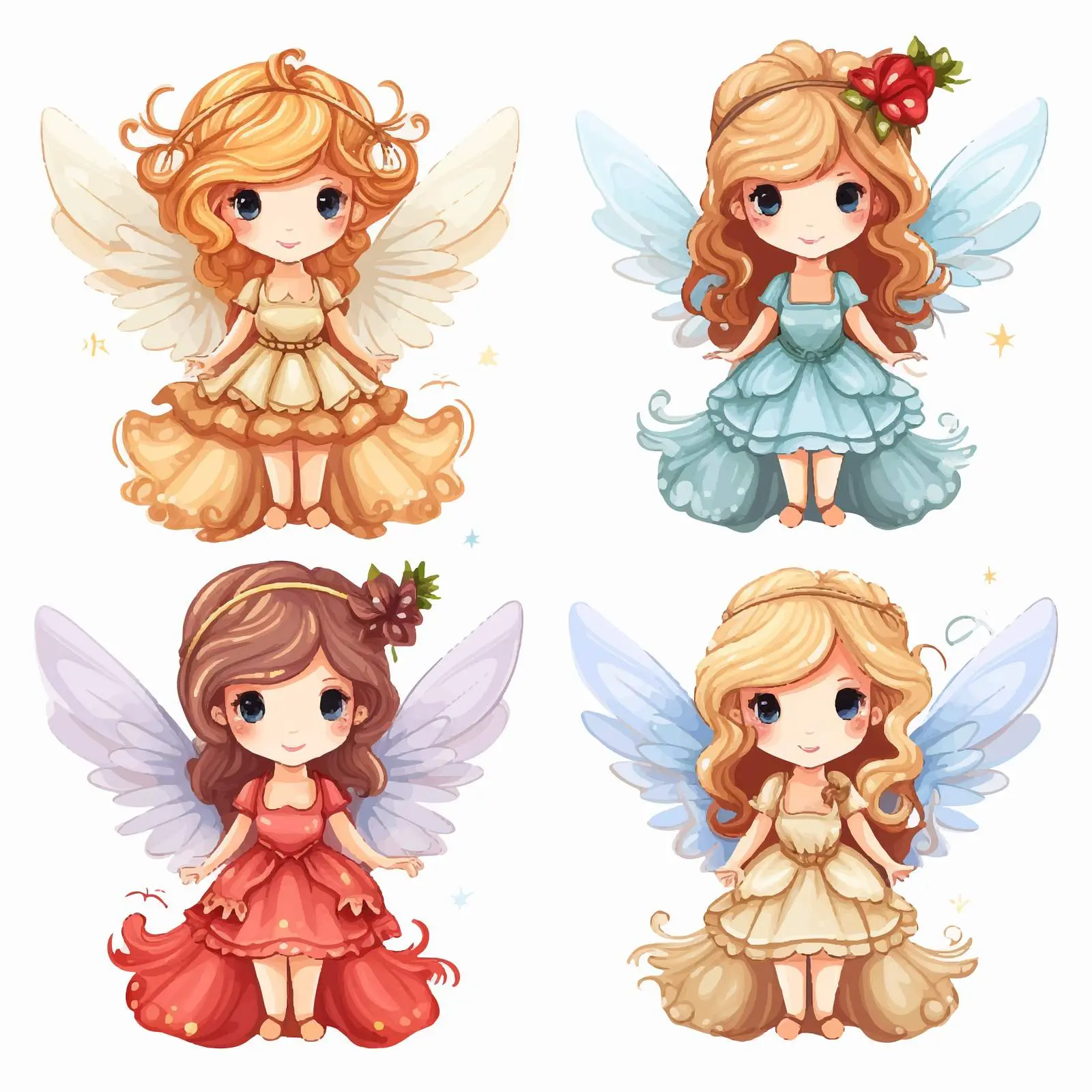 Set of Four Cartoon Fairy Angels Vectors – free unique characters image from Dotvec