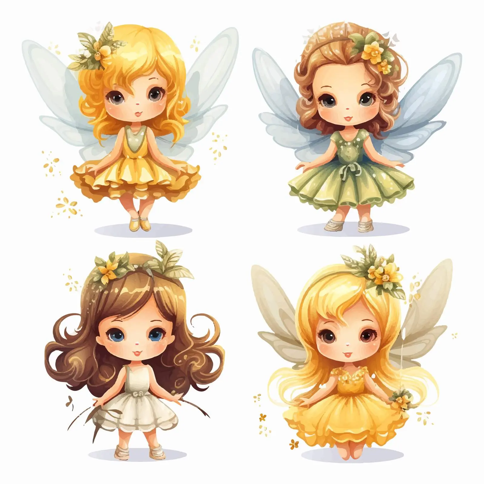 Set of Four Cartoon Fairy Angels Vectors — free download from Dotvec