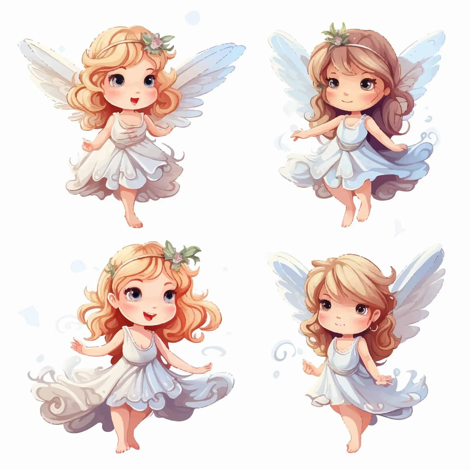 Set of Four Cartoon Fairy Angels Vectors — free download from Dotvec