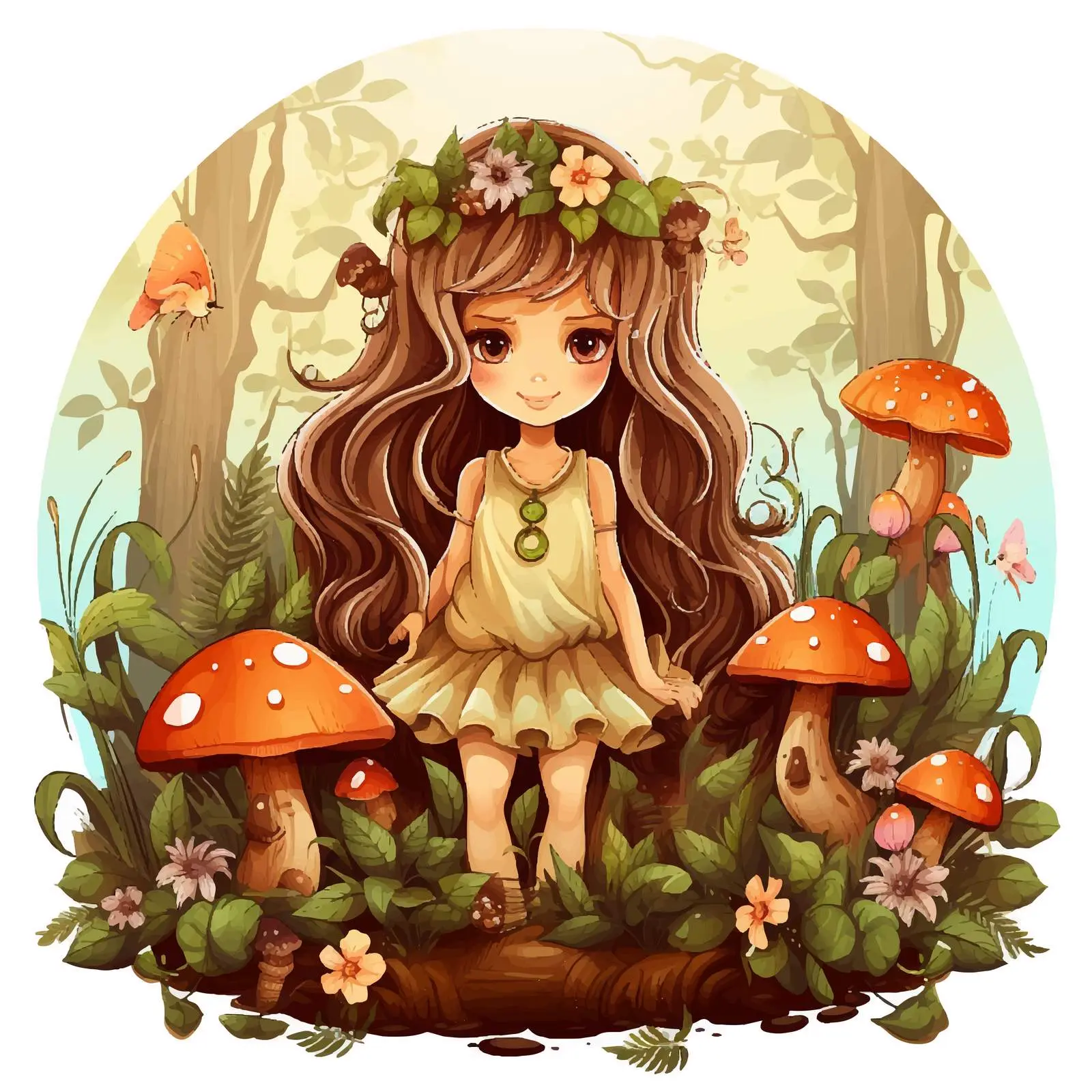Fairy Girl in Enchanted Forest Vector Illustration — free download from Dotvec