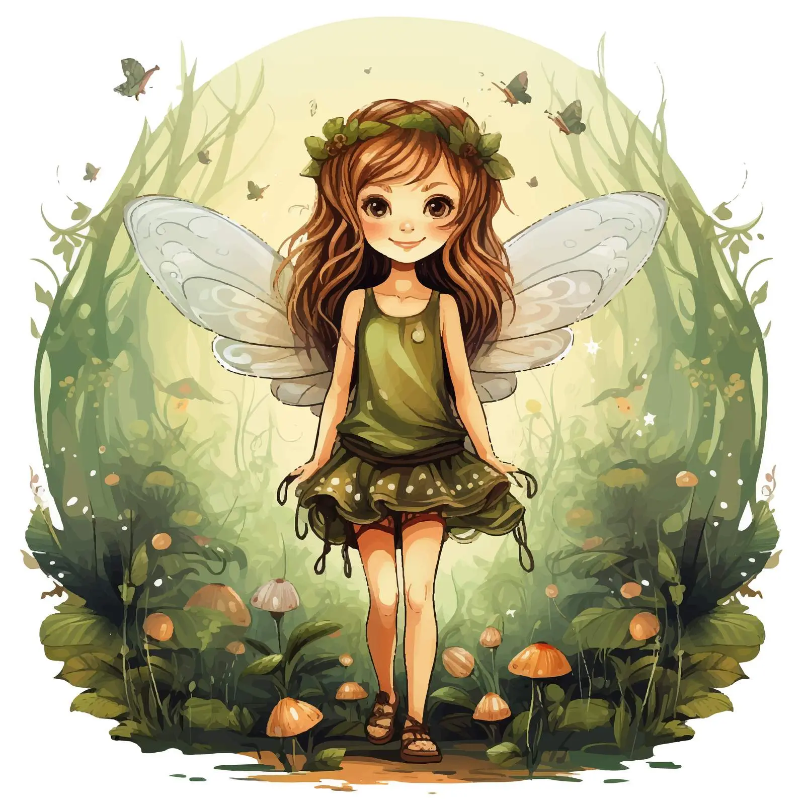 Fairy Girl in Enchanted Forest Vector Illustration — free download from Dotvec