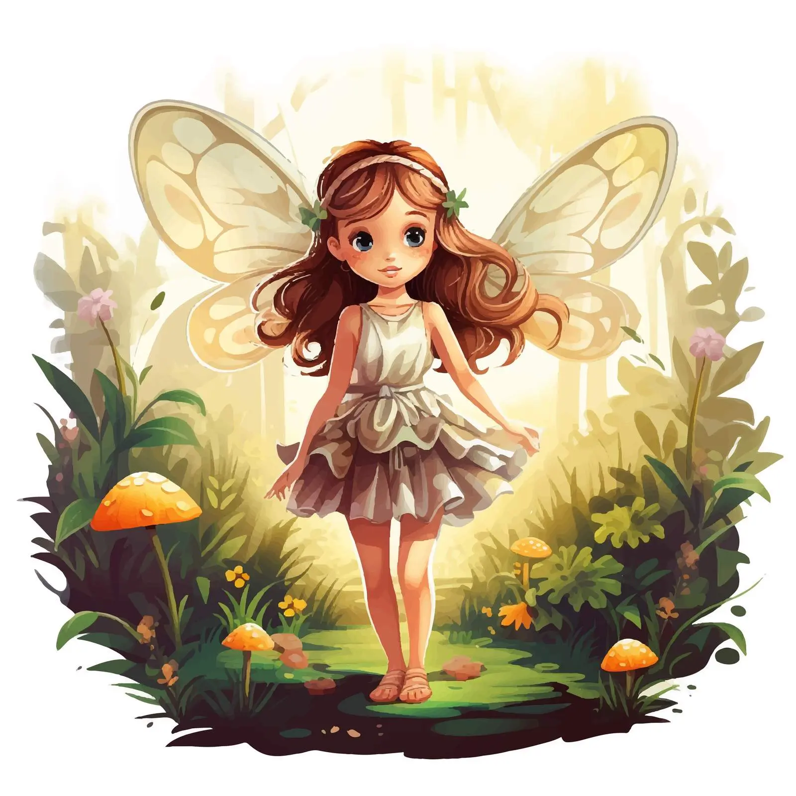 Fairy Girl in Forest Vector Illustration — free download from Dotvec