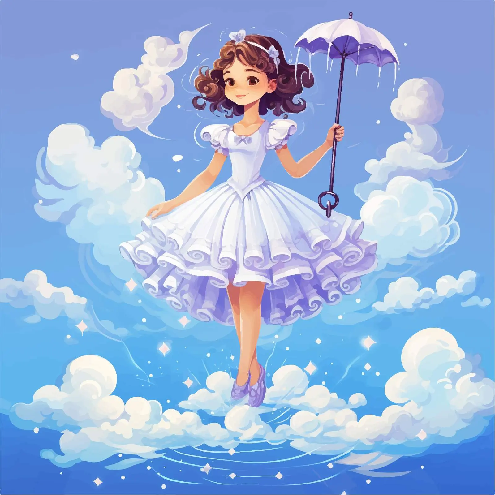 Fairy Girl Standing on Cloud Vector Illustration — free download from Dotvec