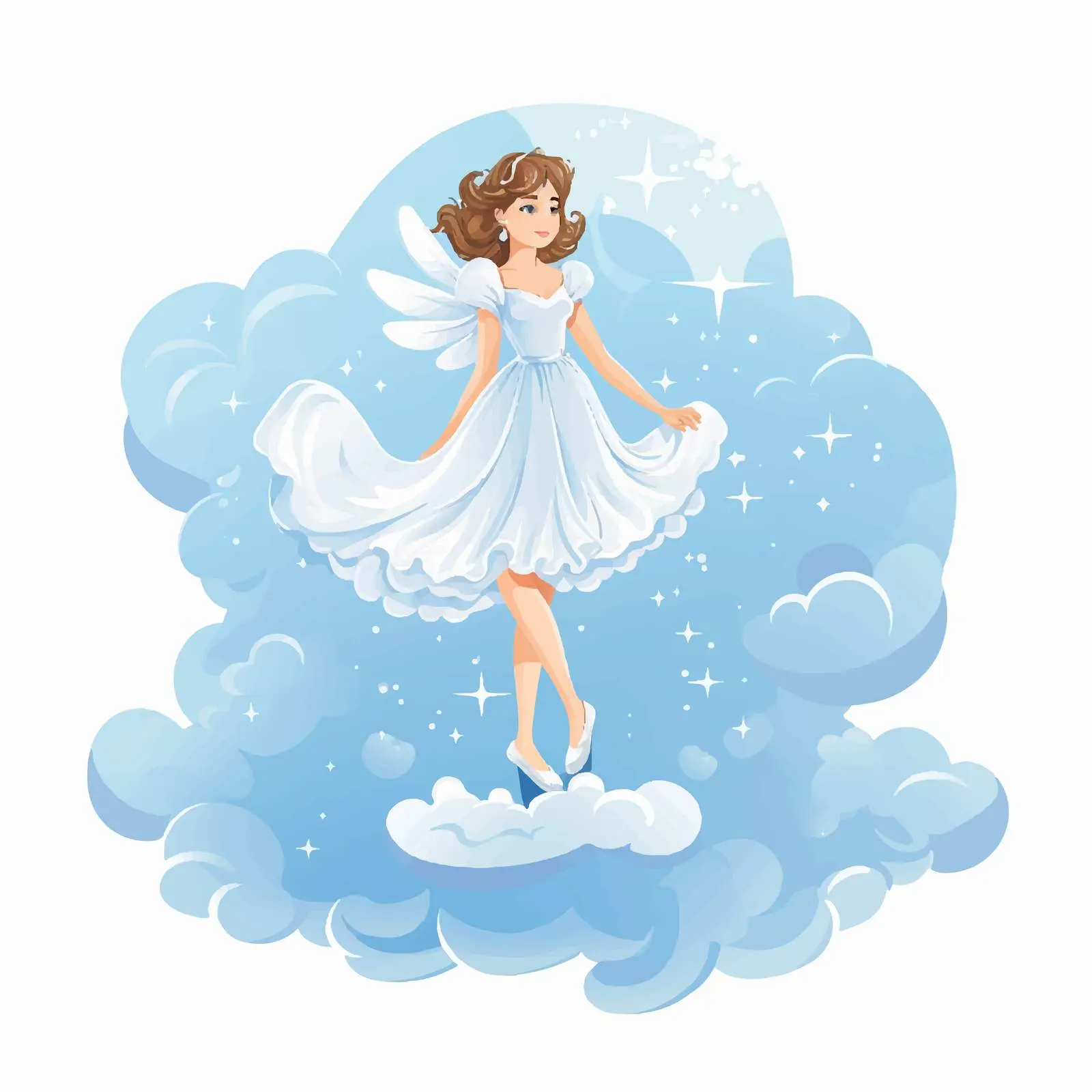 Fairy Girl on Cloud Vector Illustration — free download from Dotvec
