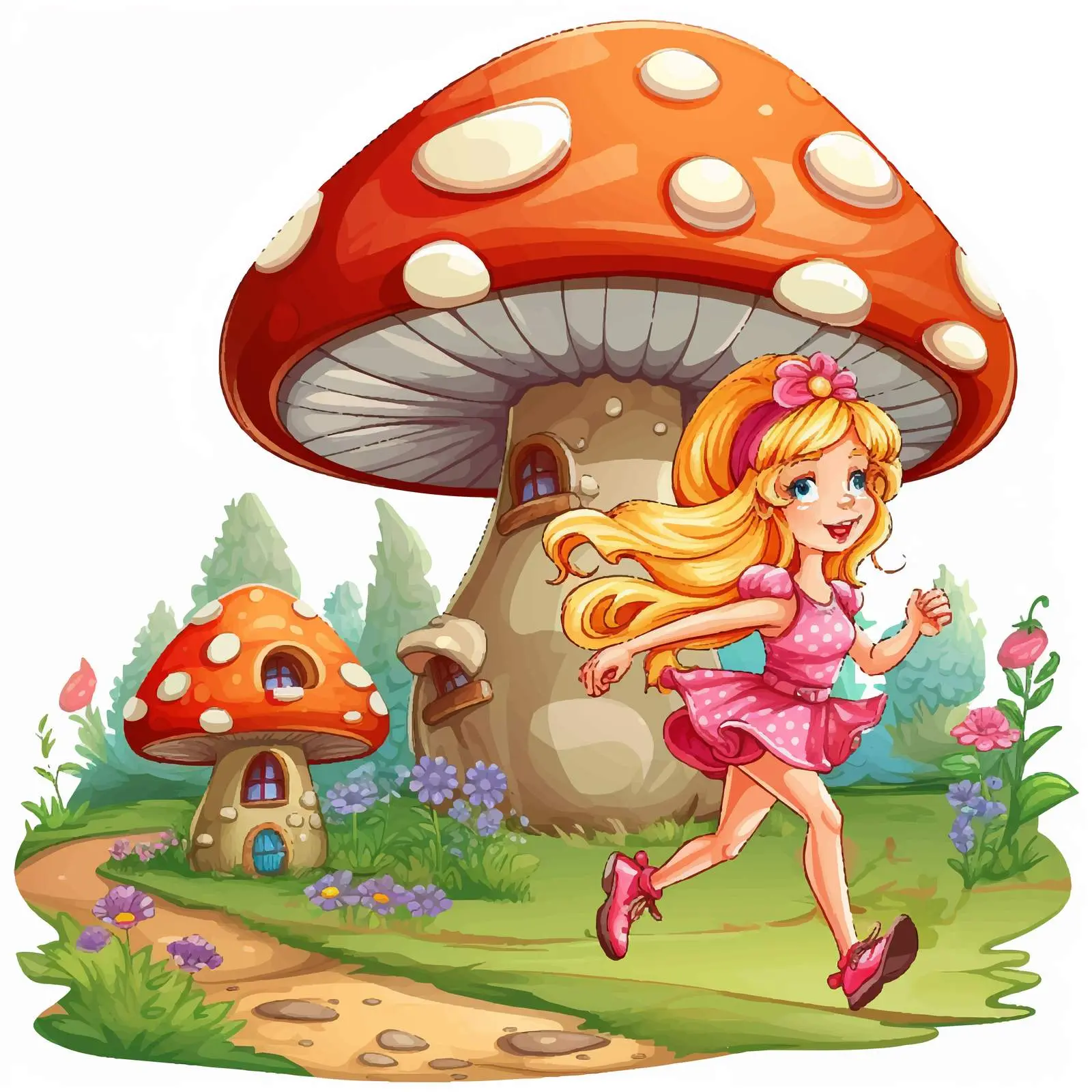 Fairy Running Near Mushroom House Vector Illustration – free fairyland image from Dotvec