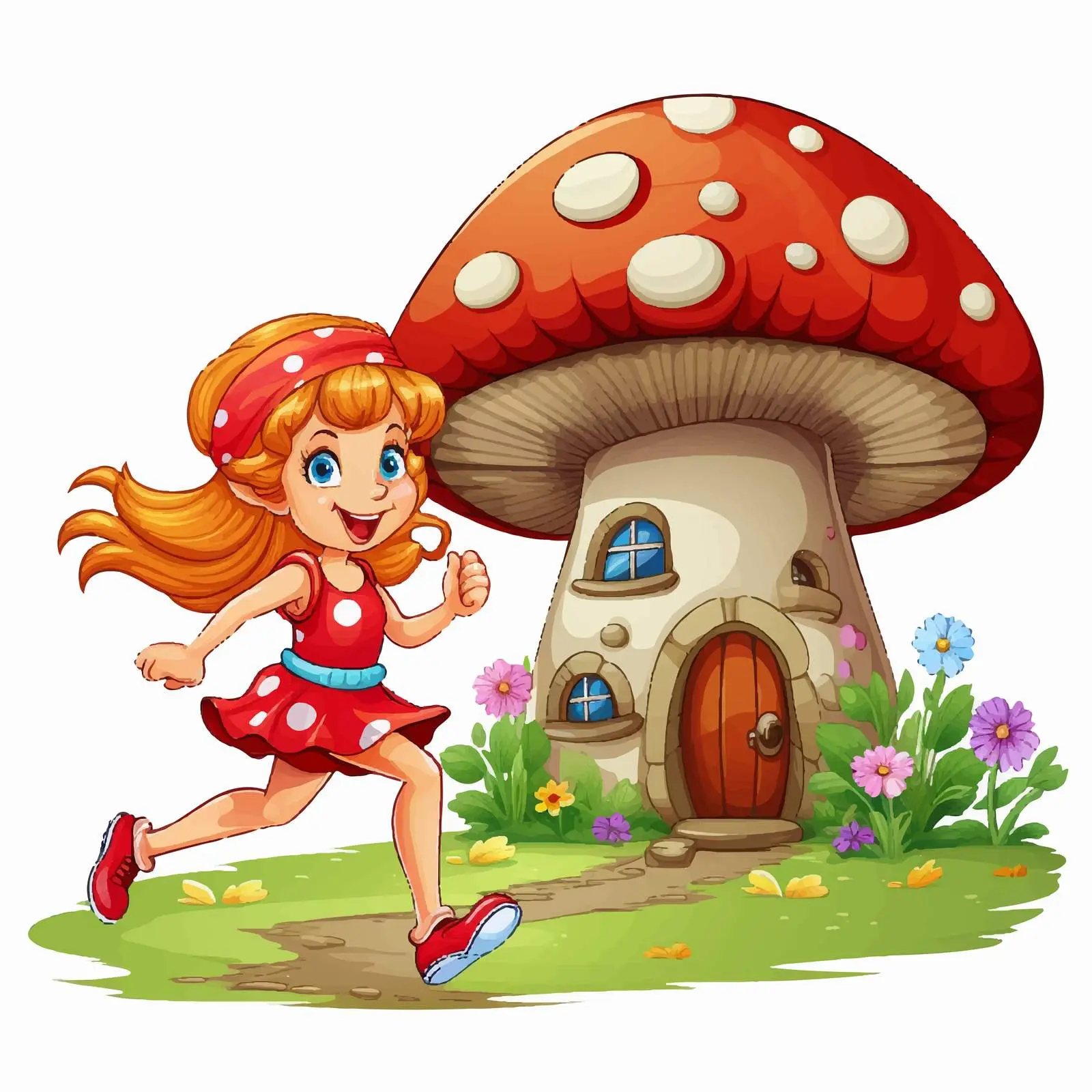 Fairy Running Near a Mushroom House Illustration — free download from Dotvec