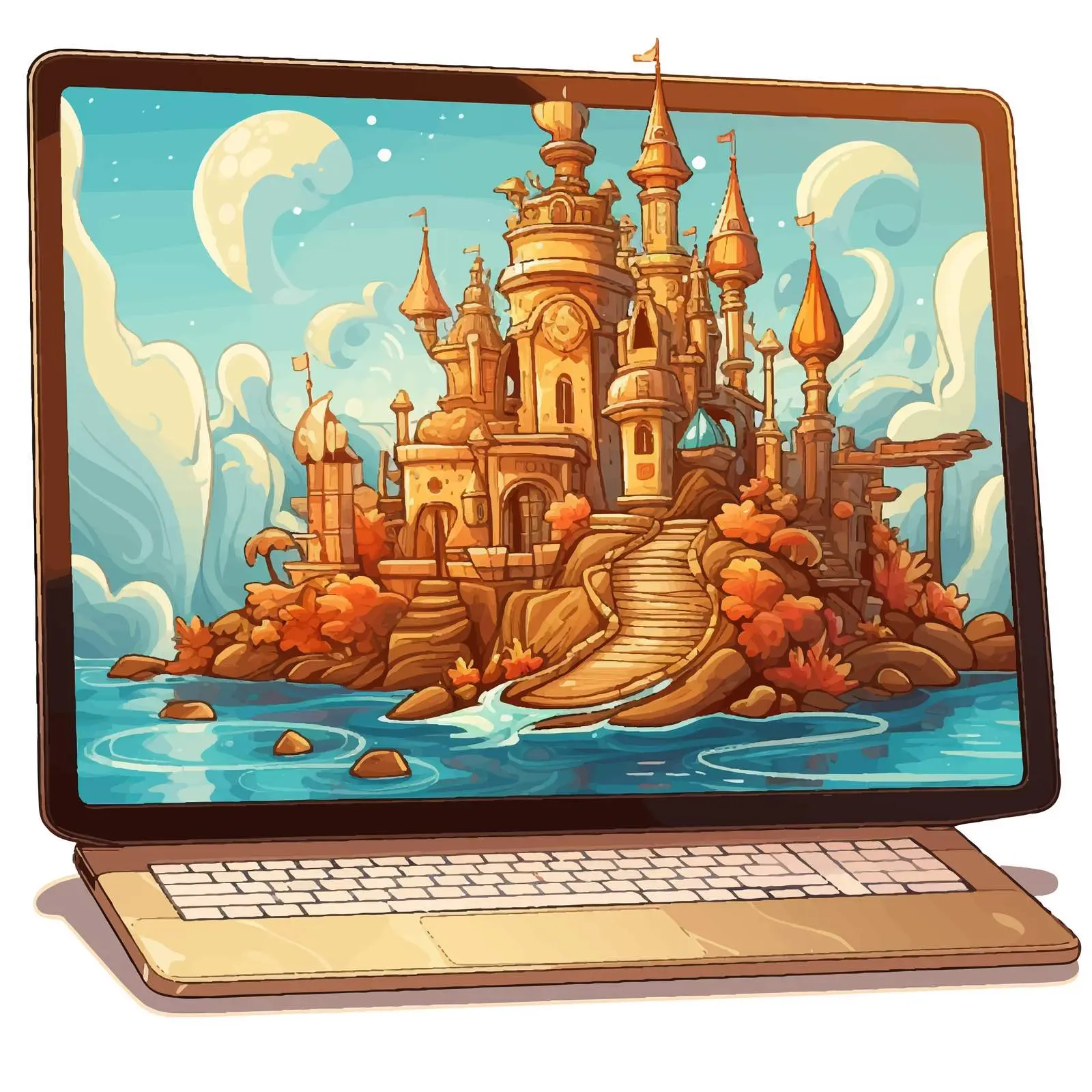 Fairy Tale Illustration on Computer Screen — free download from Dotvec