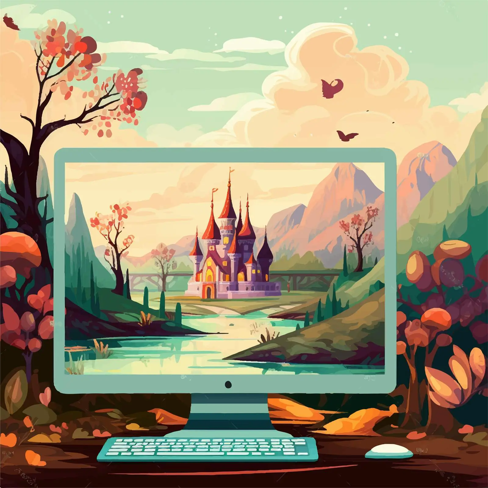 Fairy Tale on Computer Screen Illustration — free download from Dotvec