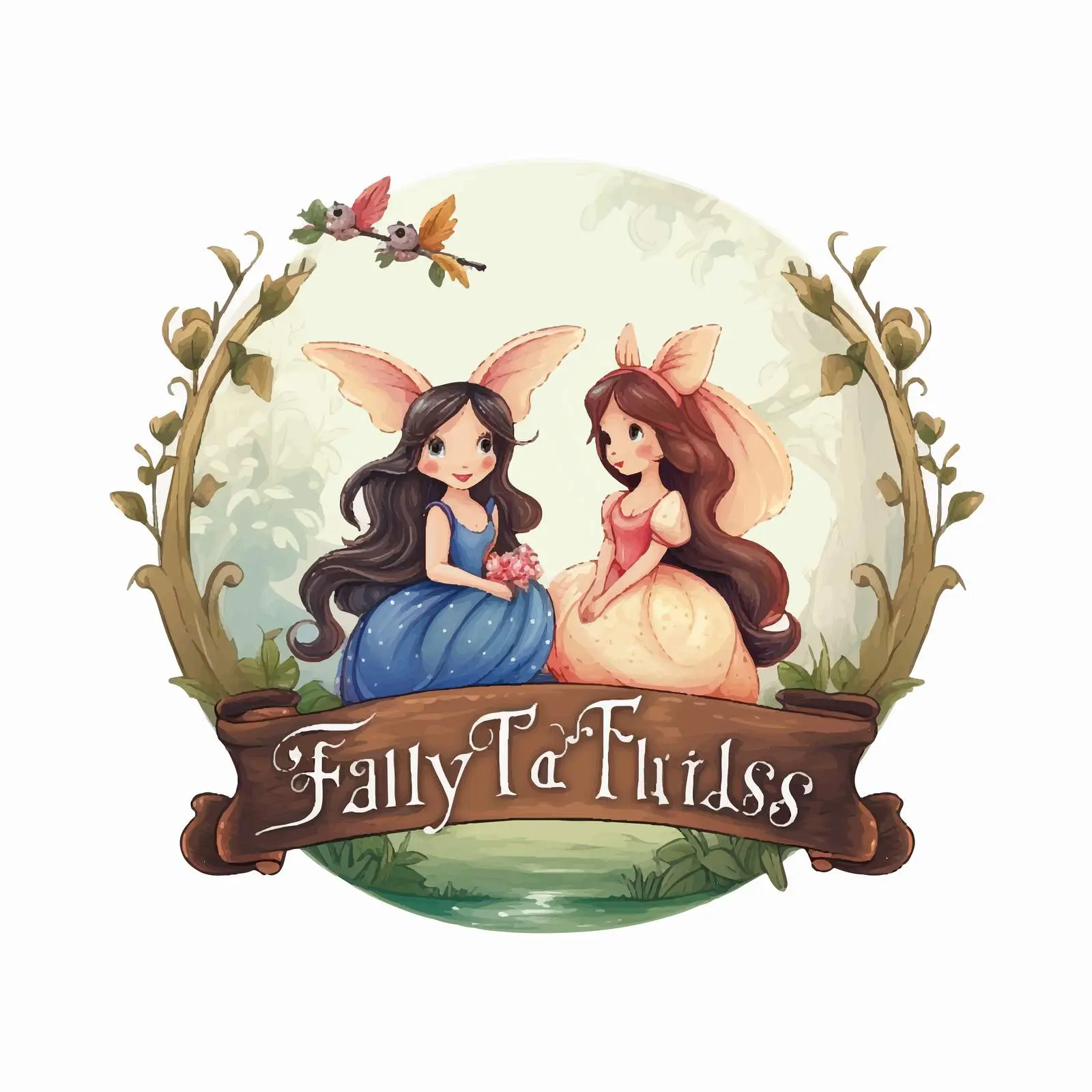 Fairy Tales Logo with Two Cartoon Princesses — free download from Dotvec