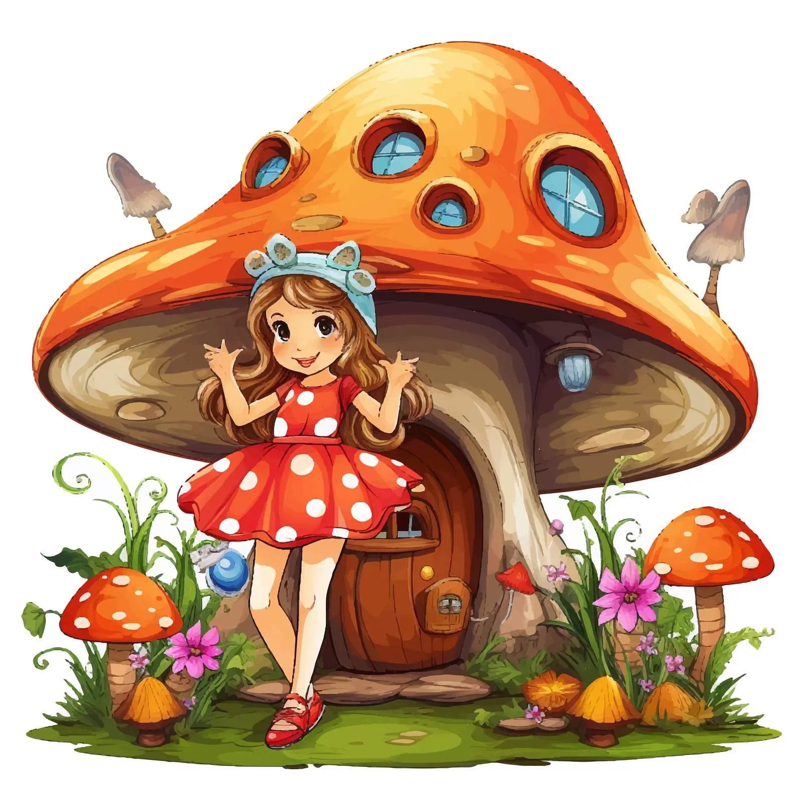 Fairy and Insects Beside Mushroom House Vector — free download from Dotvec