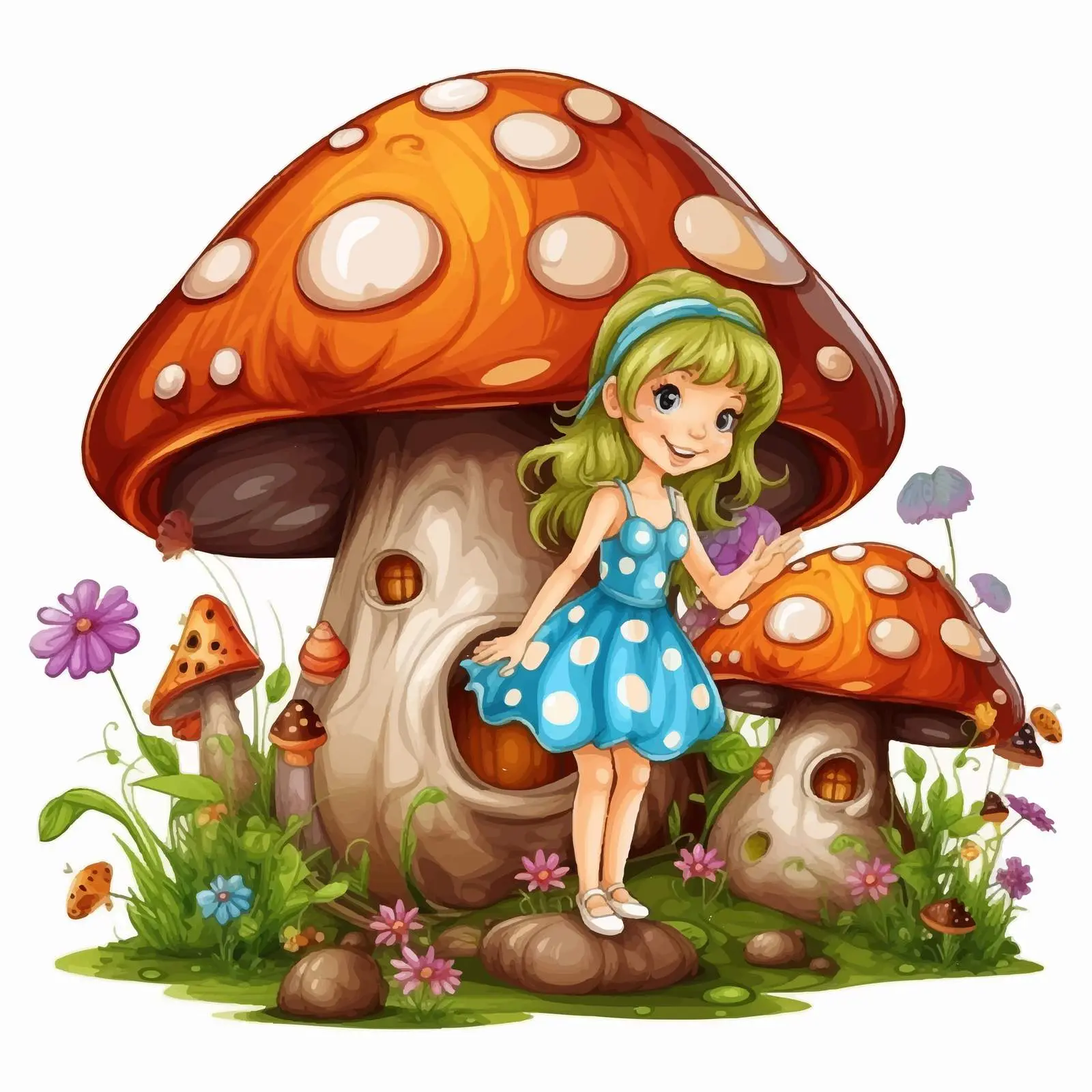 Fairy and Insects by Mushroom House Illustration – free ladybug image from Dotvec