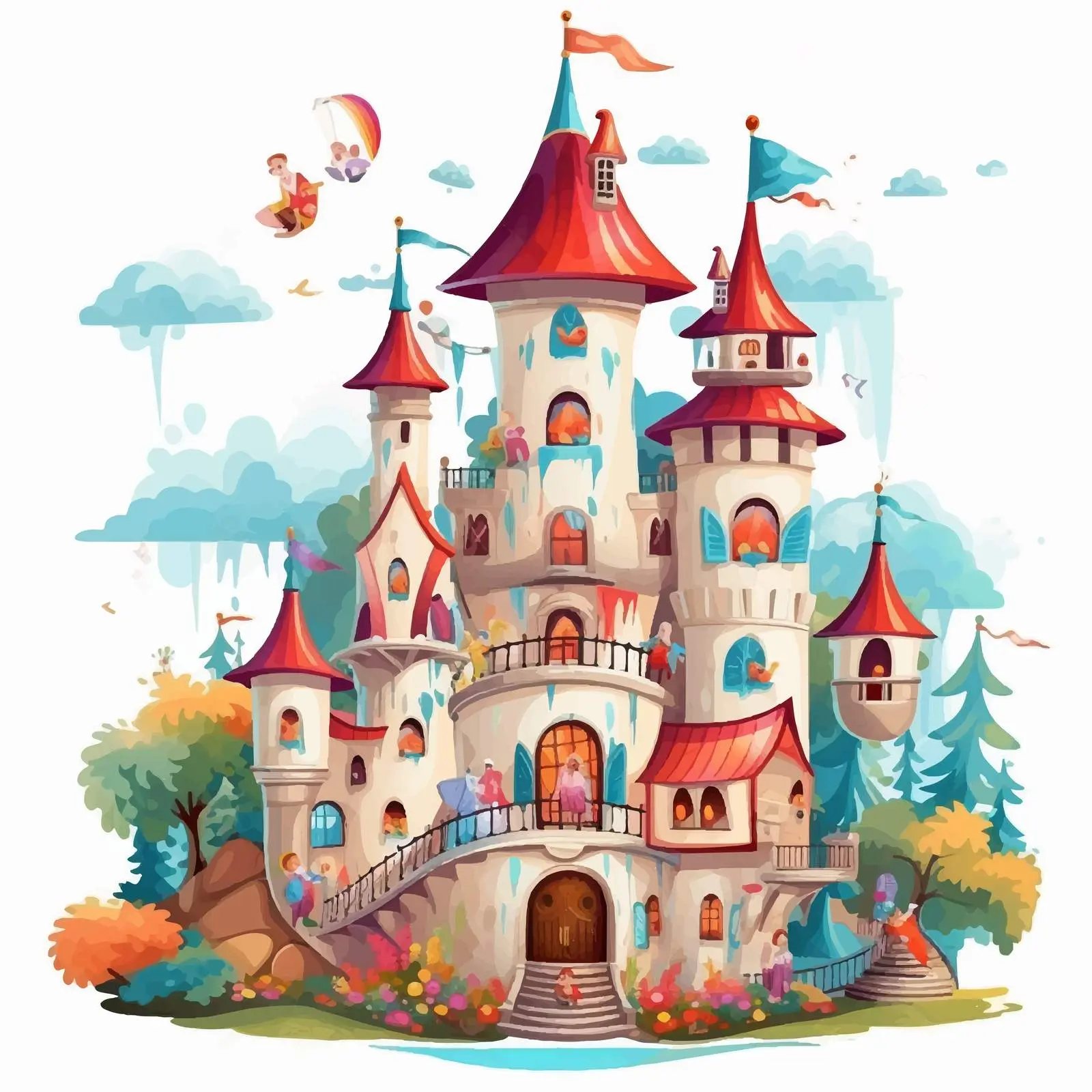 Fairytale Characters and Castle Illustration — free download from Dotvec
