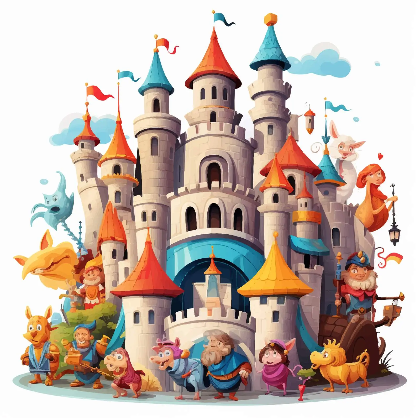 Fairytale Characters and Castle Building Illustration – free princess image from Dotvec