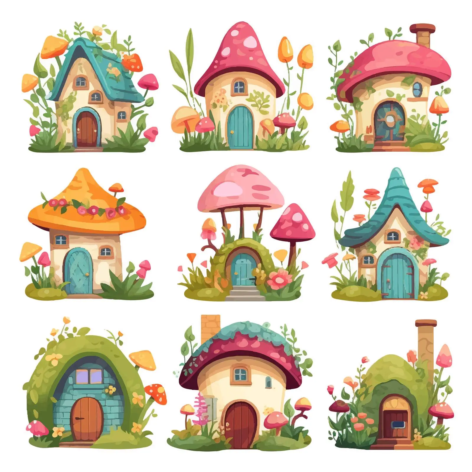 Fairytale Fantasy Gnome Homes Vector Set — free download from Dotvec