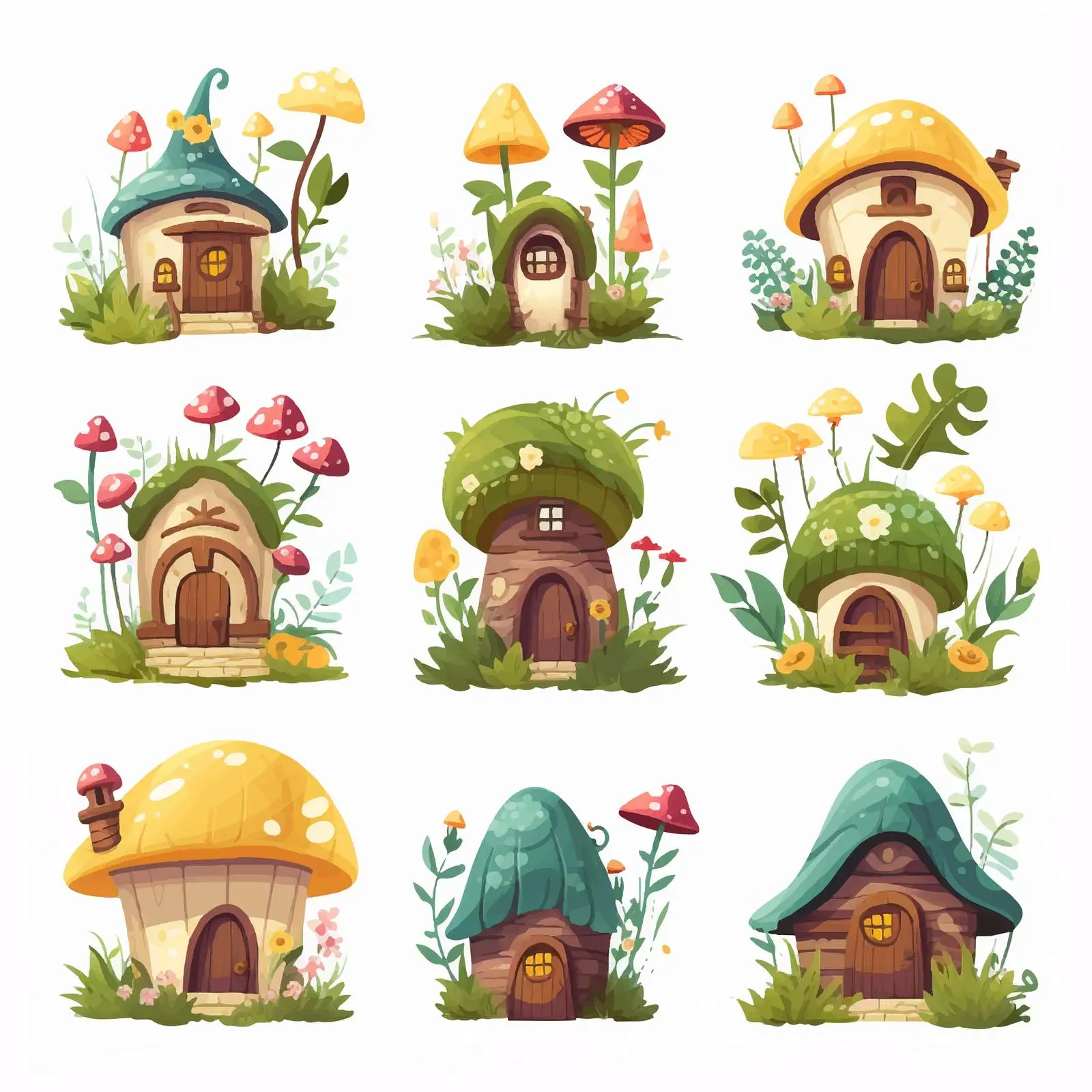 Tiny Fairy Tale Gnome Homes Set — free download from Dotvec