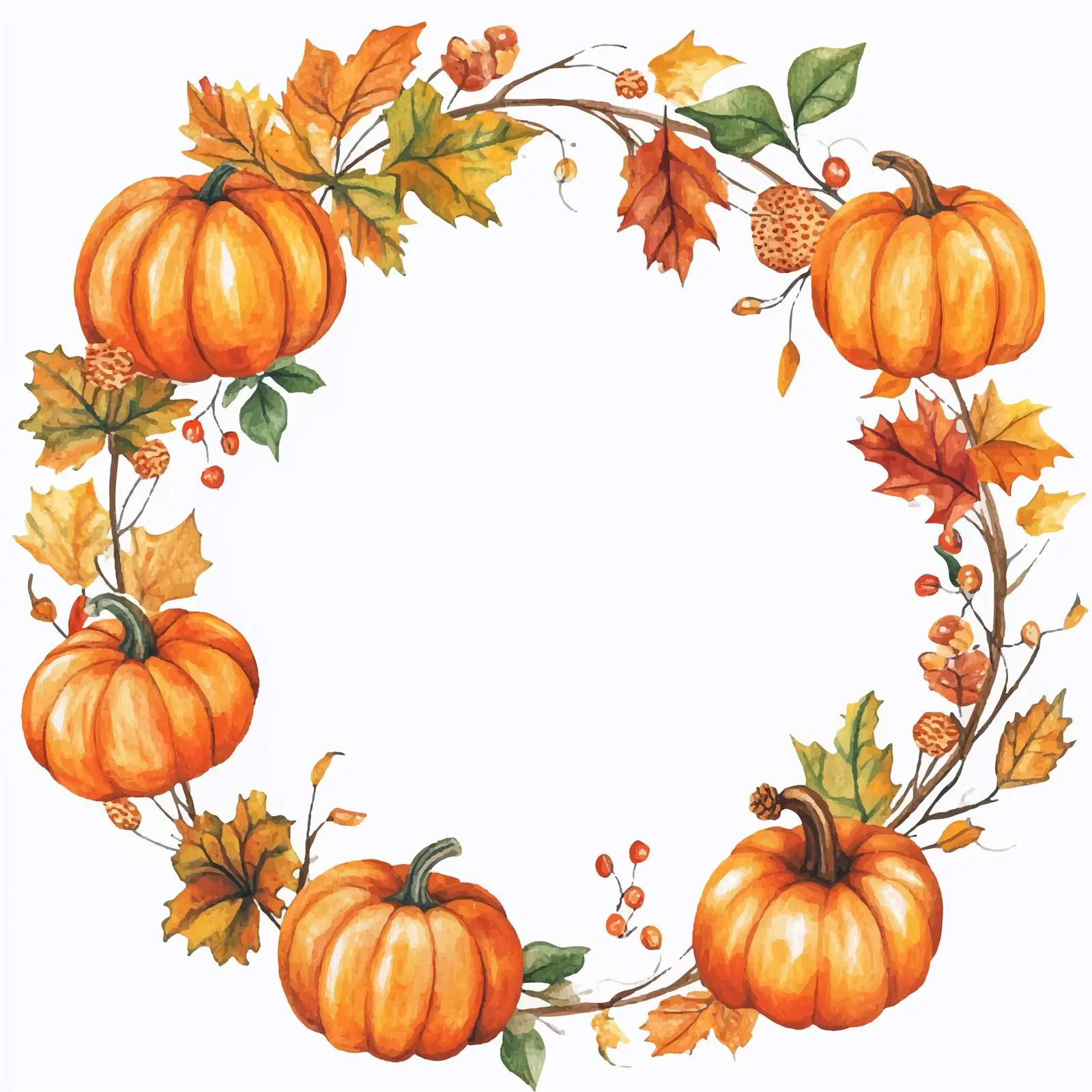 Colorful Fall Wreath with Pumpkins and Leaves – free fall season image from Dotvec